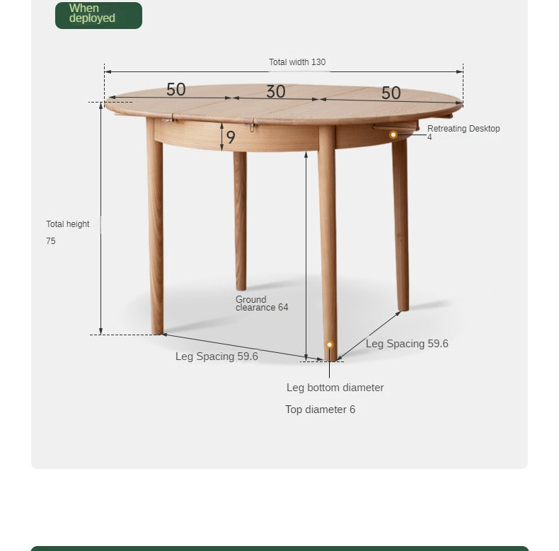Solid Oak & Ash Wood Extendable Round Dining Table - Expandable for 4 to 8 People - Perfect for Small Spaces, Family Dinners & Entertaining Guests