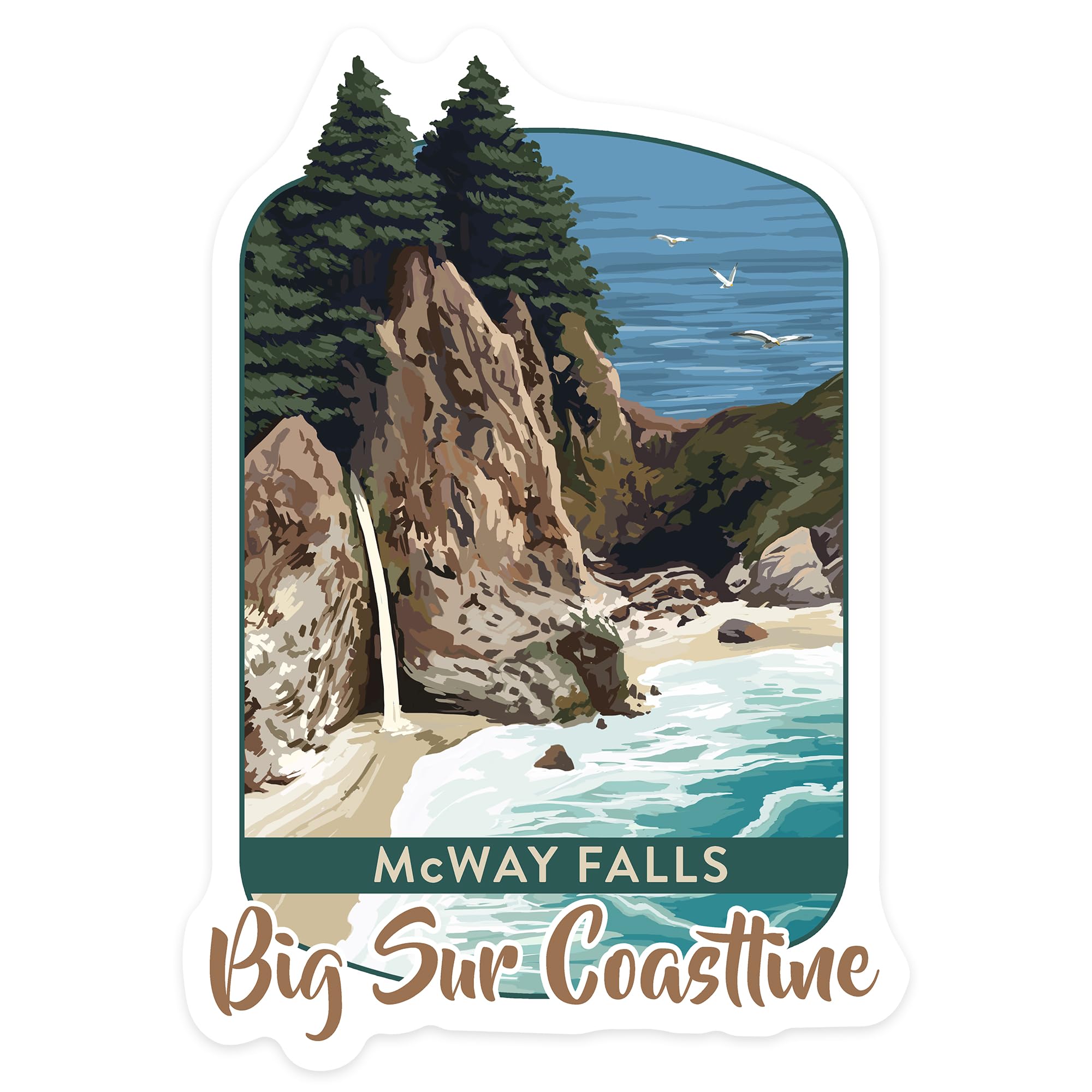 Waterproof Die Cut Vinyl Sticker - Big Sur California McWay Falls Scenic Decal (1-3 Inch) for Cars, Water Bottles, Laptops, Coolers | Perfect for Travel Enthusiasts & Nature Lovers