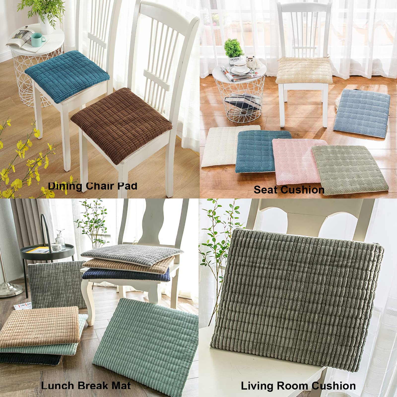 Non-Slip Corduroy Kitchen Chair Cushions (Set of 4) - Soft, Durable & Breathable Seat Cushions with Secure Ties for Dining Chairs, Office, Garden & Home Use - 20 Inch Round Cushions for Comfortable Seating in Kitchen, Patio or Workspace