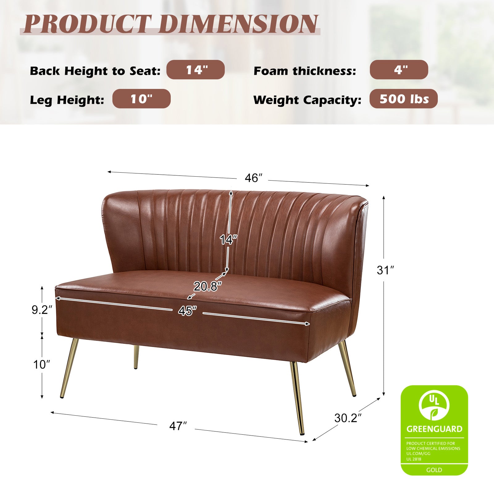 Agnes Vegan Leather Loveseat - Eco-Friendly Faux Leather Sofa for Small Spaces | Perfect for Apartments, Living Rooms & Home Offices