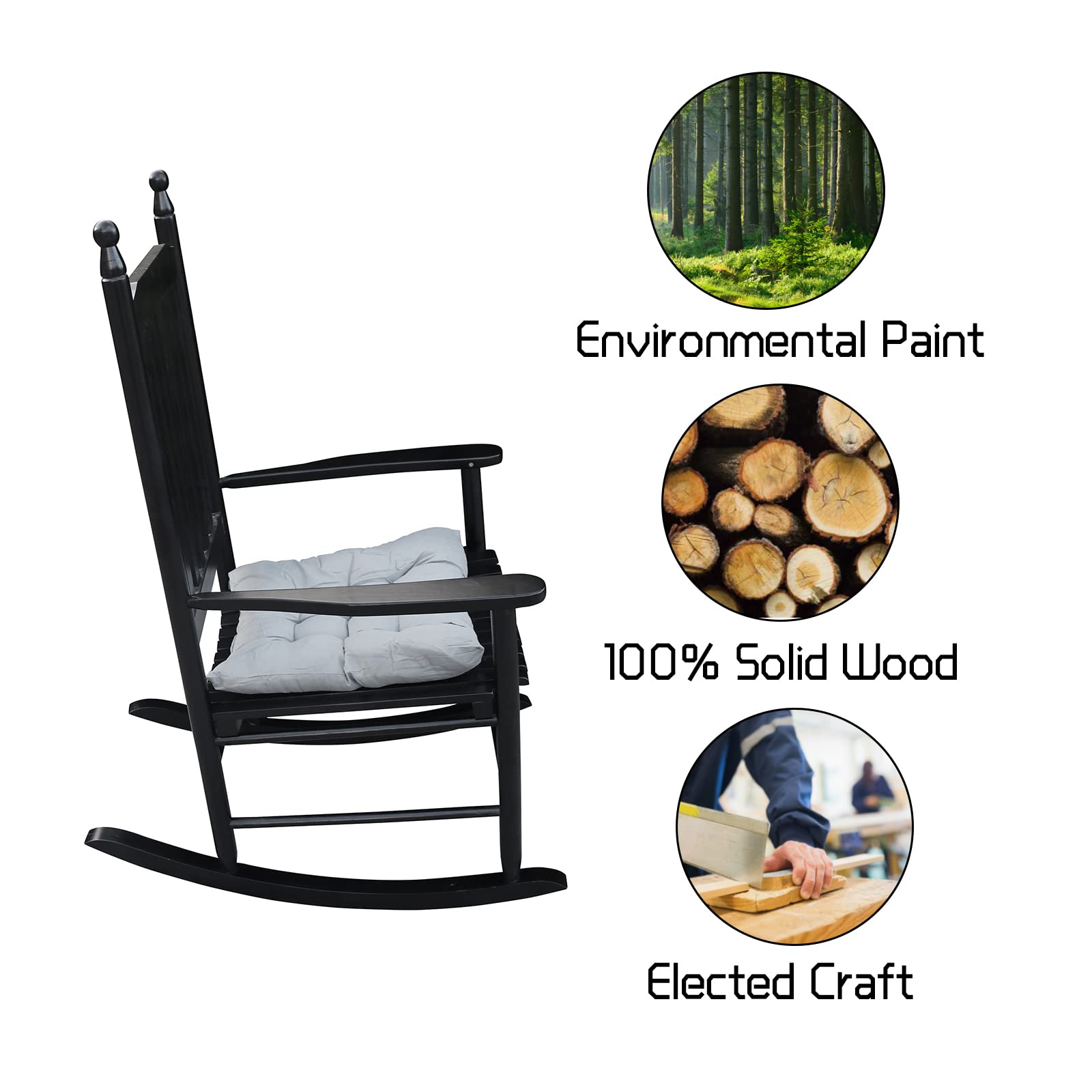 HomVent Wooden Rocking Chair - High Back Porch Rocker for Indoor & Outdoor Use - Perfect for Living Room, Patio, Garden, Balcony and Backyard Relaxation