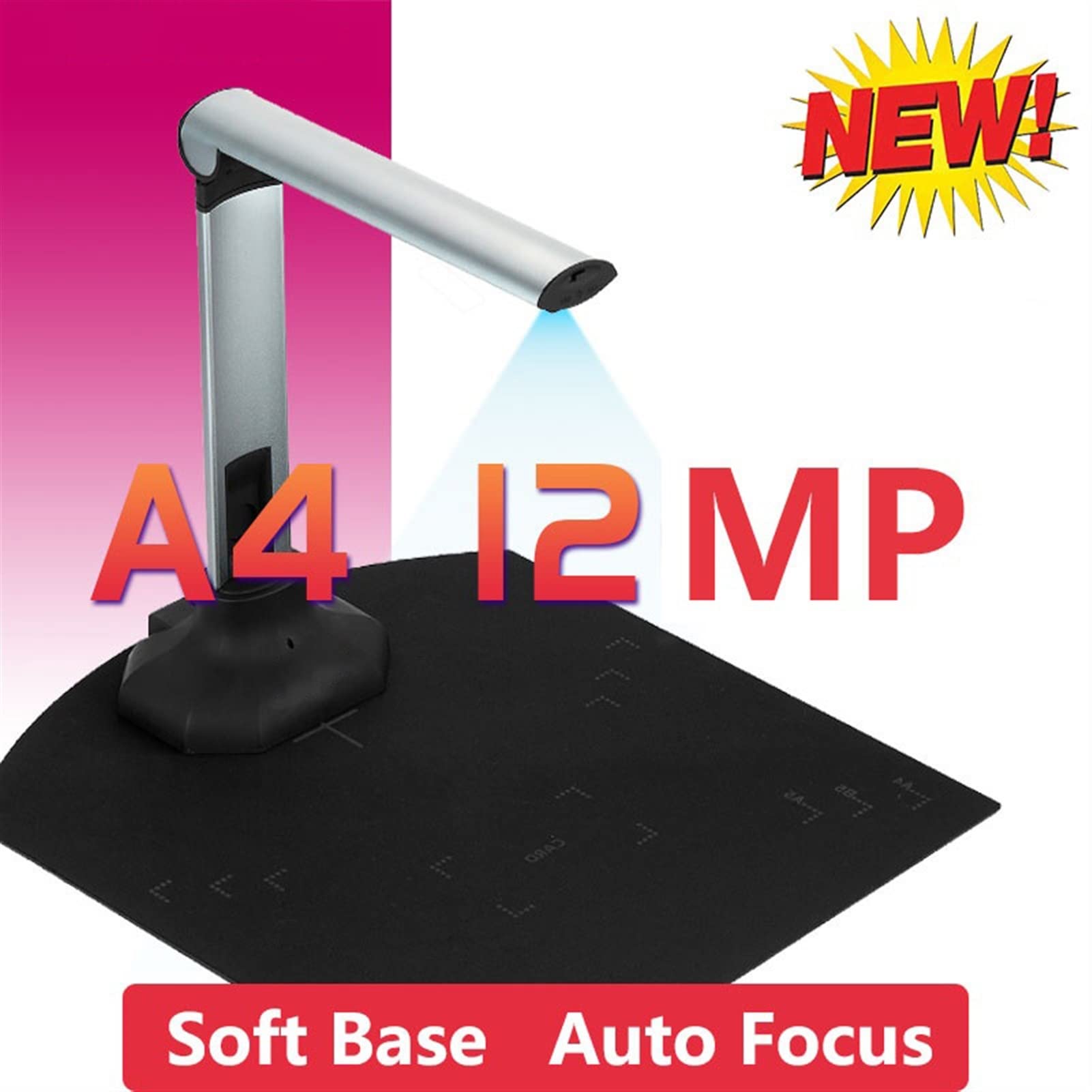 T1280 12MP HD Book & Document Scanner with Soft Base - A4 Size, English Software for Office, School, Bank & Hospital Use - Perfect for Digitizing Books, Archiving Files, and Remote Learning