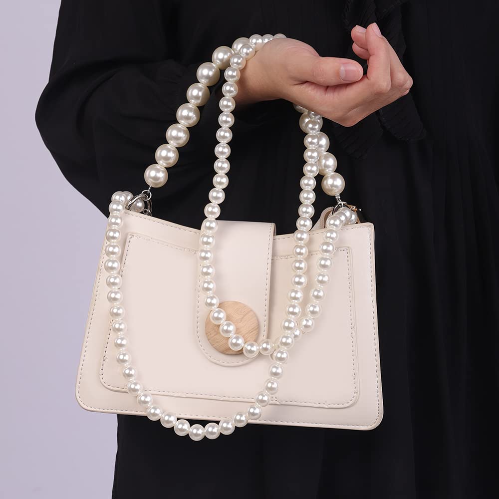 Wiwpar Long Imitation Pearl Purse Handbag Chain Strap - Adjustable Shoulder & Crossbody Bag Replacement Strap with Metal Buckles (Style 2) - Perfect for Evening Bags, Clutches & Fashion Accessories