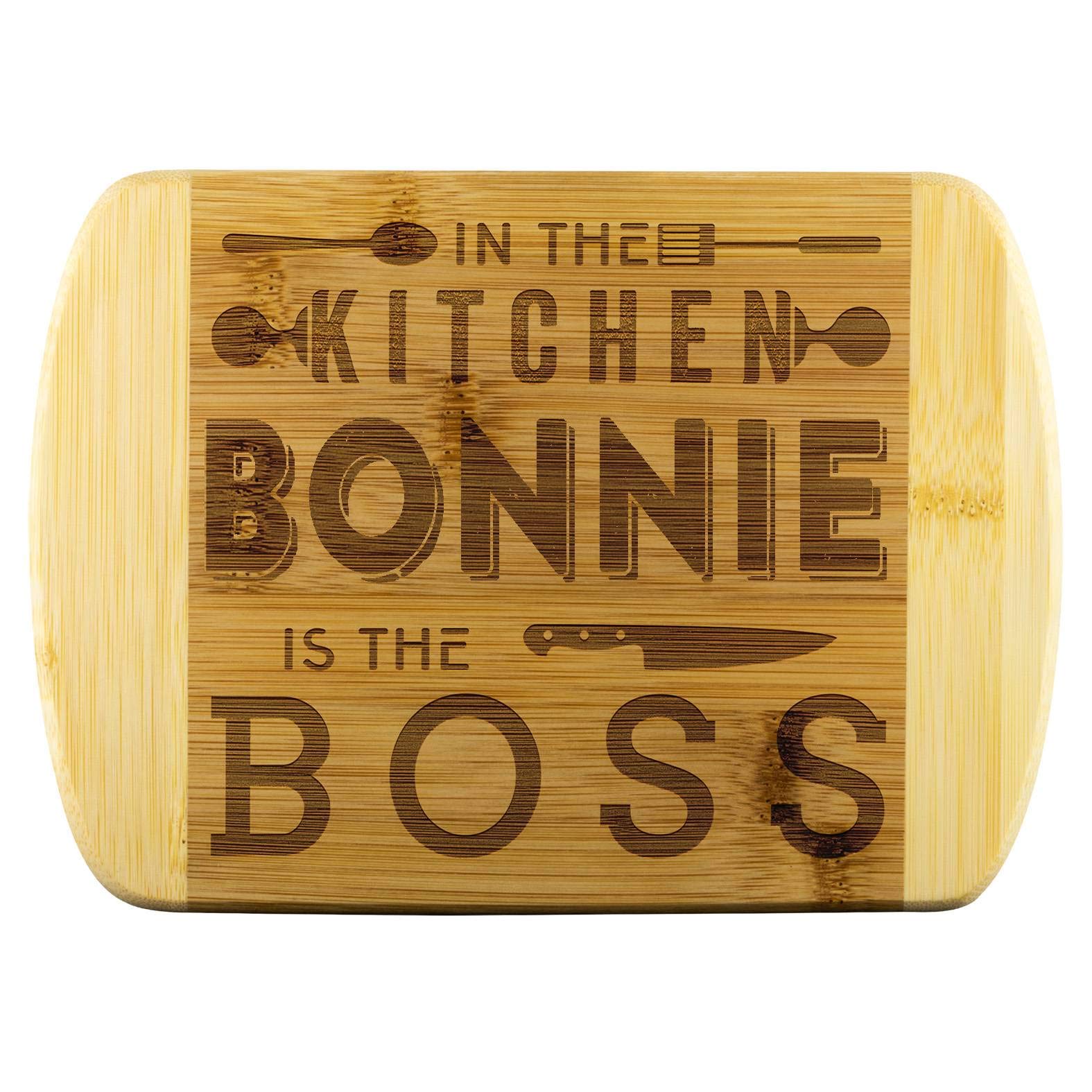 Funny Kitchen Cutting Board - Unique Mothers Day Gift, Bamboo Engraved 'Bonnie Is The Boss' Board, Perfect for Cooking, Baking, and Home Decor