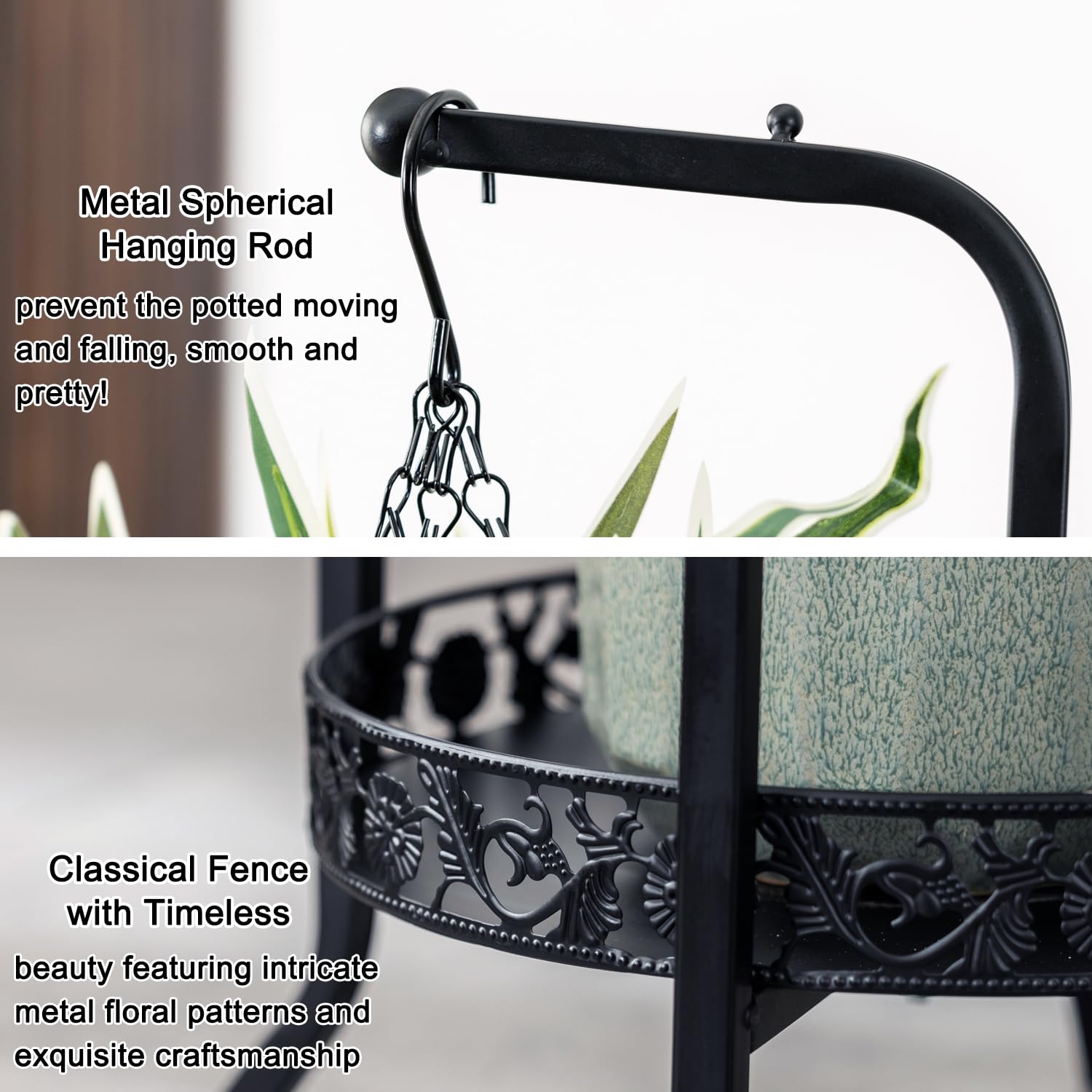 COPREE 2-Tier Hanging Plant Stand - Space Saving Iron Flower Pot Organizer Rack for Indoor & Outdoor Use - Sturdy Planter Shelving Unit for Multiple Plants - Perfect for Balcony, Patio, Garden Decor