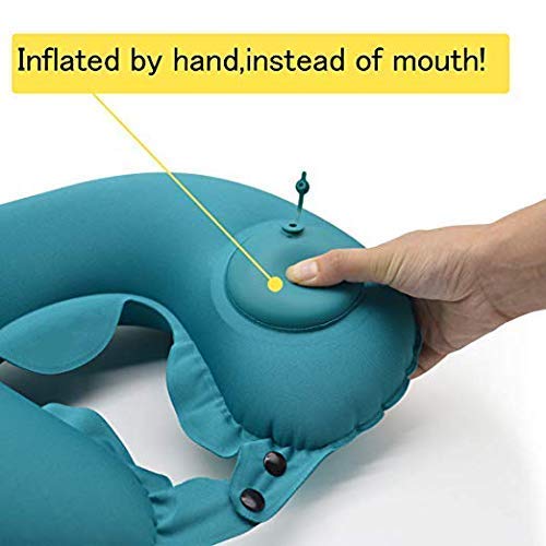 APURK Portable Push Button Inflatable U-Shaped Neck Pillow for Travel - Auto Inflating Neck Support for Airplane, Car, Office & Camping Use