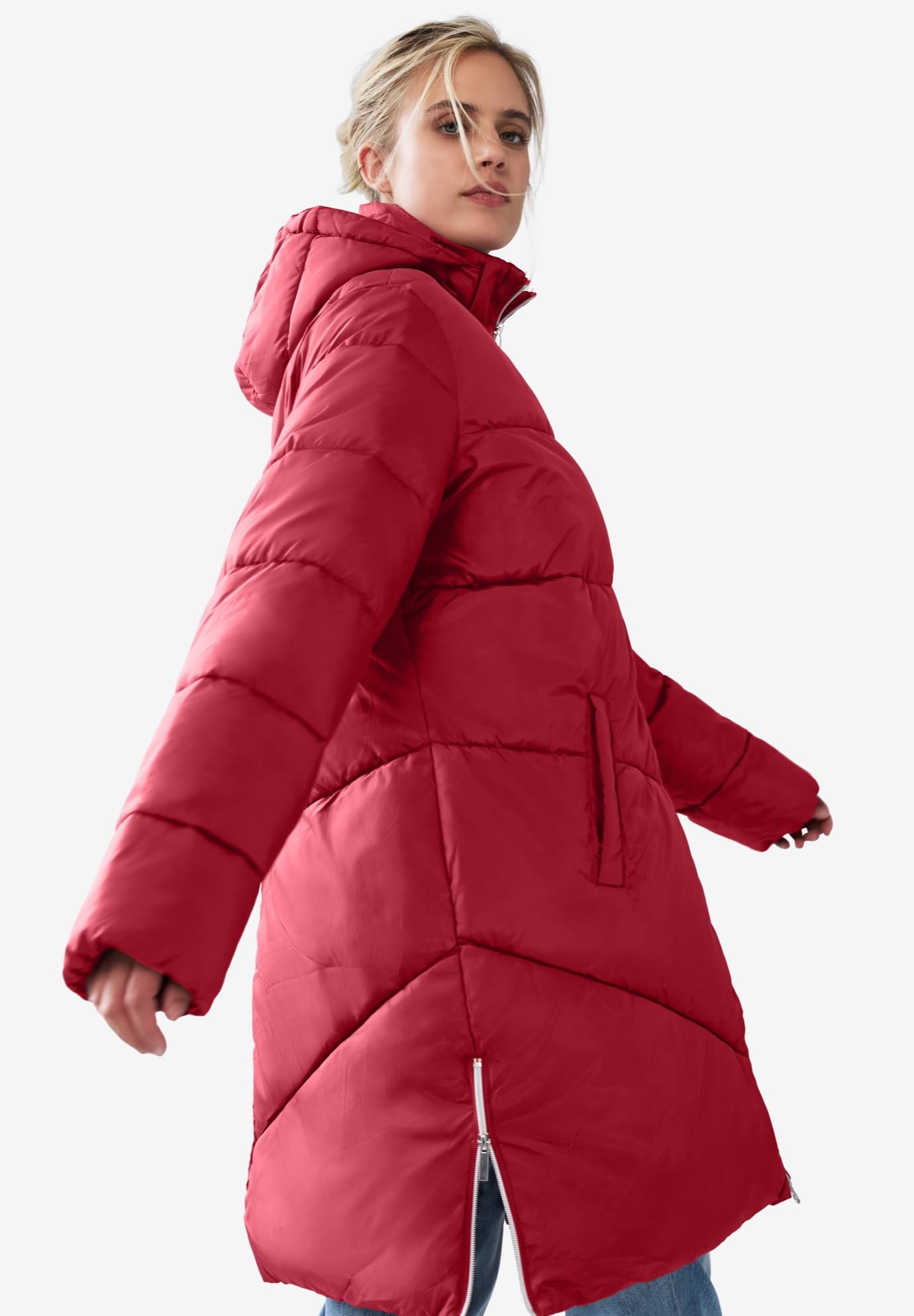 Ellos Women's Plus Size Long Puffer Coat - Winter Warm Down Jacket for Cold Weather, Waterproof & Windproof, Fashionable Outerwear for Snow, Travel & Outdoor Activities