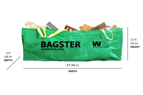 BAGSTER 3 Cubic Yard Dumpster Bag - Heavy Duty Up to 3,300 lbs Capacity - Green Waste Disposal Solution for Home Renovation, Yard Cleanup & Construction Debris Removal