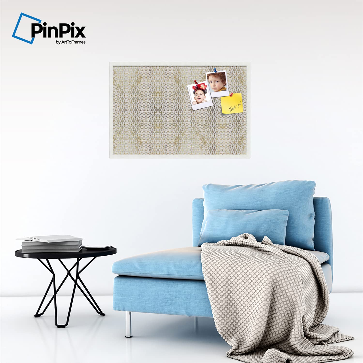 Custom Printed Cork Bulletin Board - PinPix Canvas & Marble Hex White Design 36x24 Inches (2x3 ft) with Satin White Frame - Perfect for Home Office, Classroom, or Creative Workspace Organization (PinPix-1883-36x24_FRBW26074)