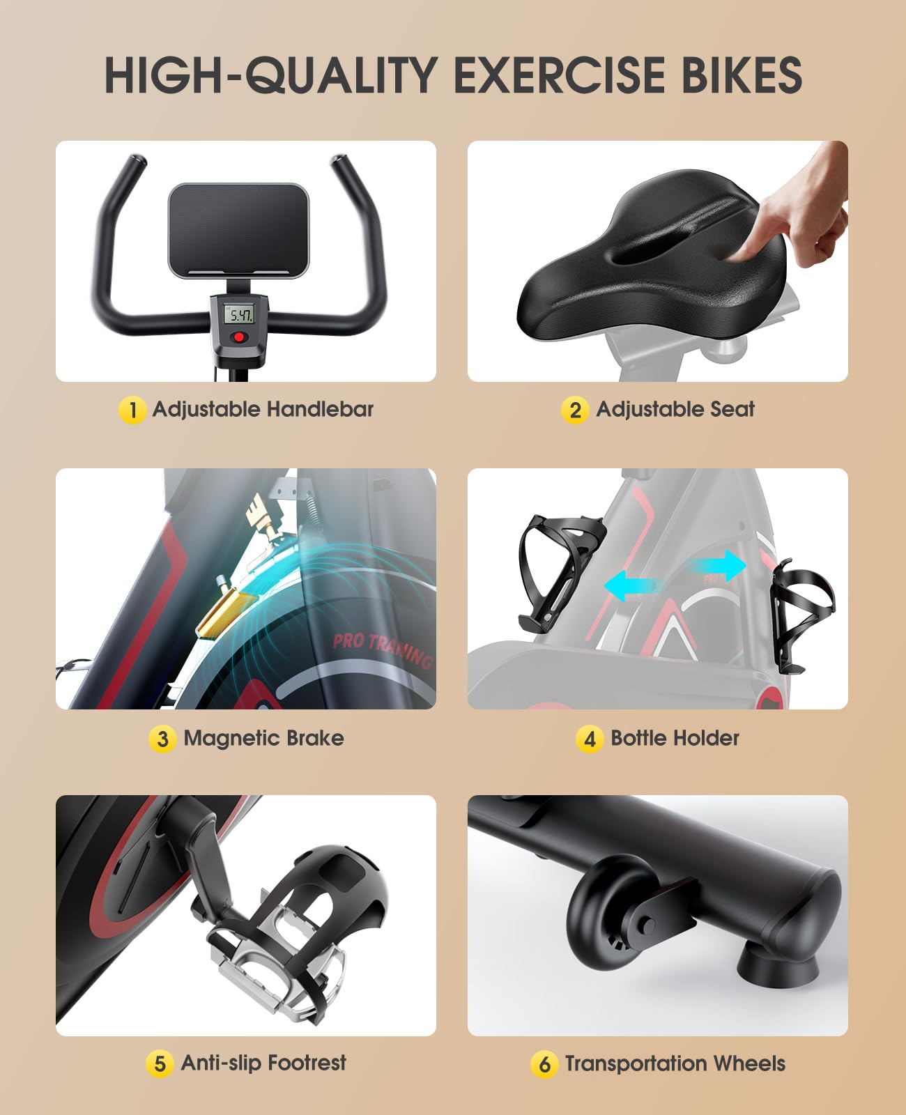Premium Magnetic Resistance Exercise Bike with Exclusive App - 330LBS Capacity Indoor Cycling Bike with LCD Monitor, Tablet Holder & Silent Belt Drive - Perfect for Home Gym, Cardio Workouts & Spin Classes