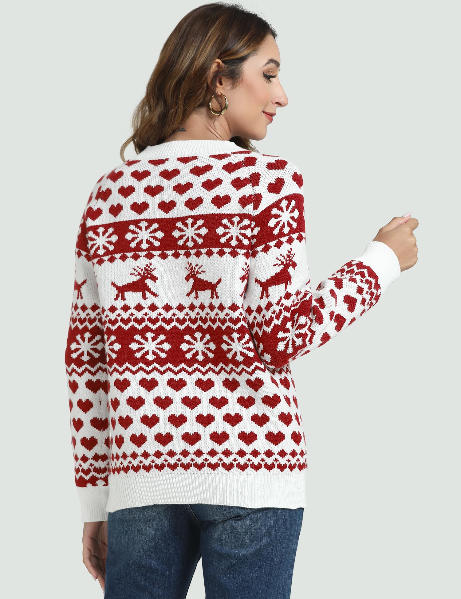 Women's Ugly Christmas Sweater - Festive Snowflake & Reindeer Pattern Holiday Knit Pullover | Cozy Crewneck Xmas Sweater for Parties, Family Gatherings & Christmas Photos