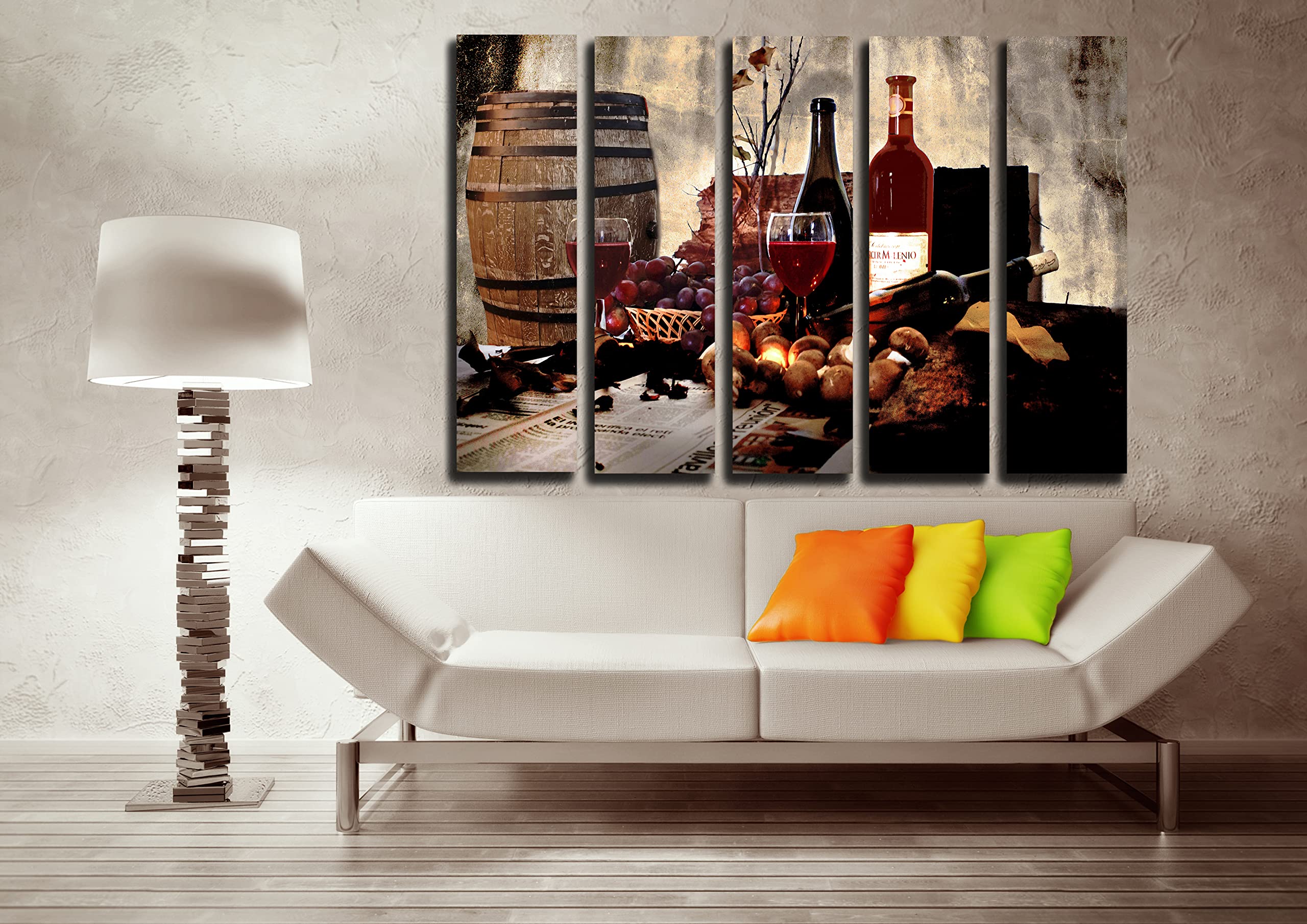 5-Piece Red Wine Barrel Wall Art Canvas Painting Set - Large 35x55 Inch Kitchen & Dining Room Decor - Rustic Wine Theme Poster Prints for Home Bar, Restaurant & Living Room Wall Decoration