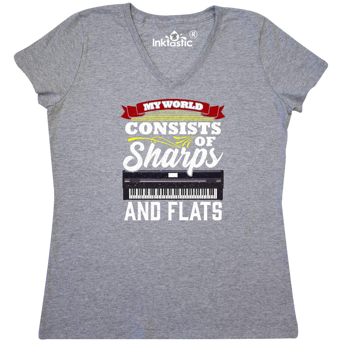 Inktastic Piano Student Gift - Women's V-Neck T-Shirt for Music Lovers & Teachers | Perfect for Piano Lessons, Recitals & Music Class Gifts