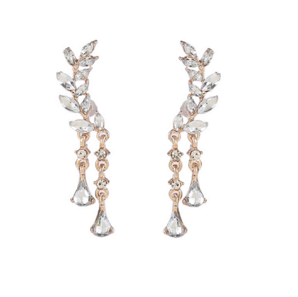 Lzz Fashion Women's CZ Crystal Leaf Earrings - Gold & Silver Climber Wrap Earrings with Tassel & Cuff Design for Parties, Weddings & Daily Wear