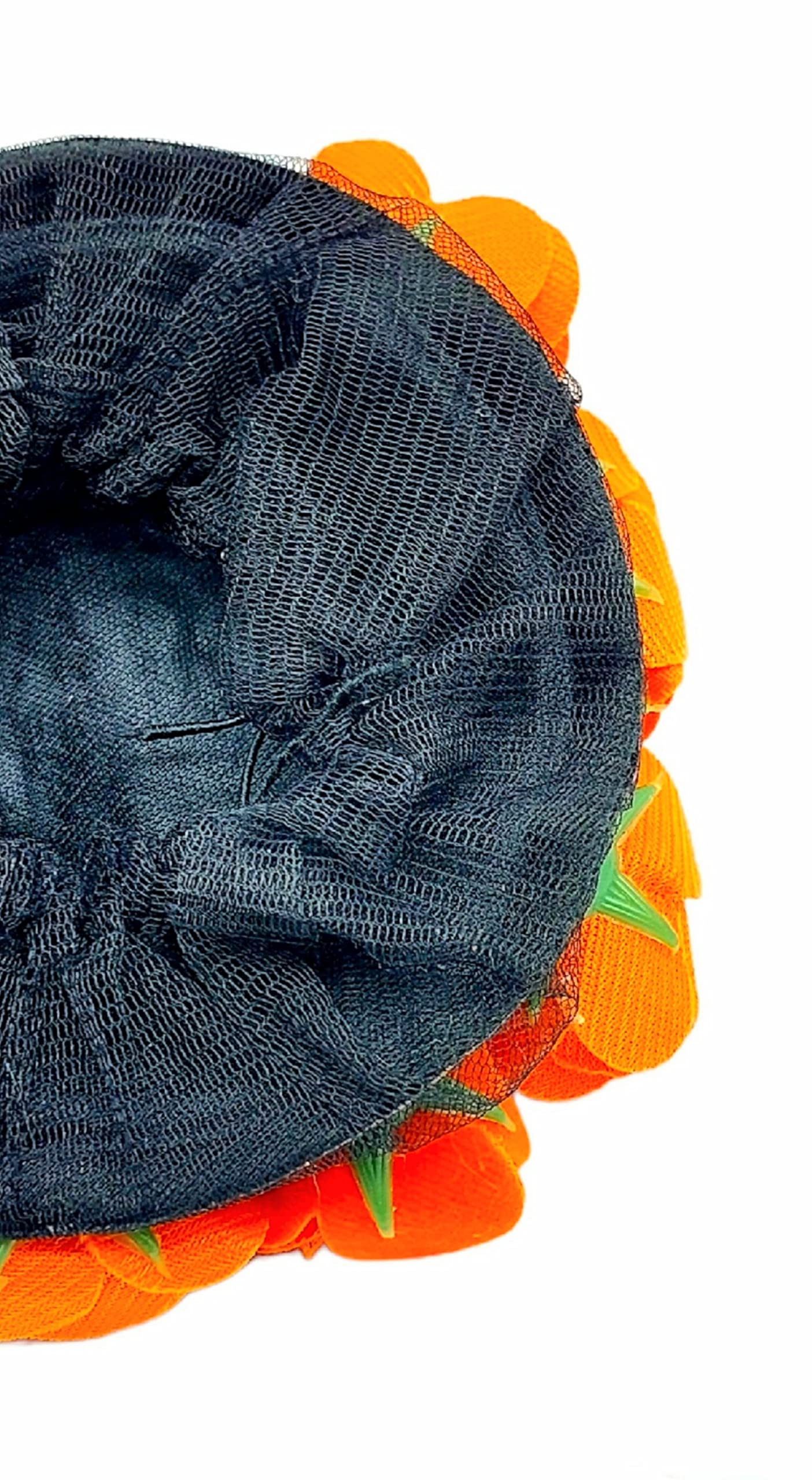 Orange & White Artificial Flower Gajra Hair Accessories - Full Bun Juda Maker with Rubber Band for Women & Girls - Perfect for Weddings, Parties & Festivals