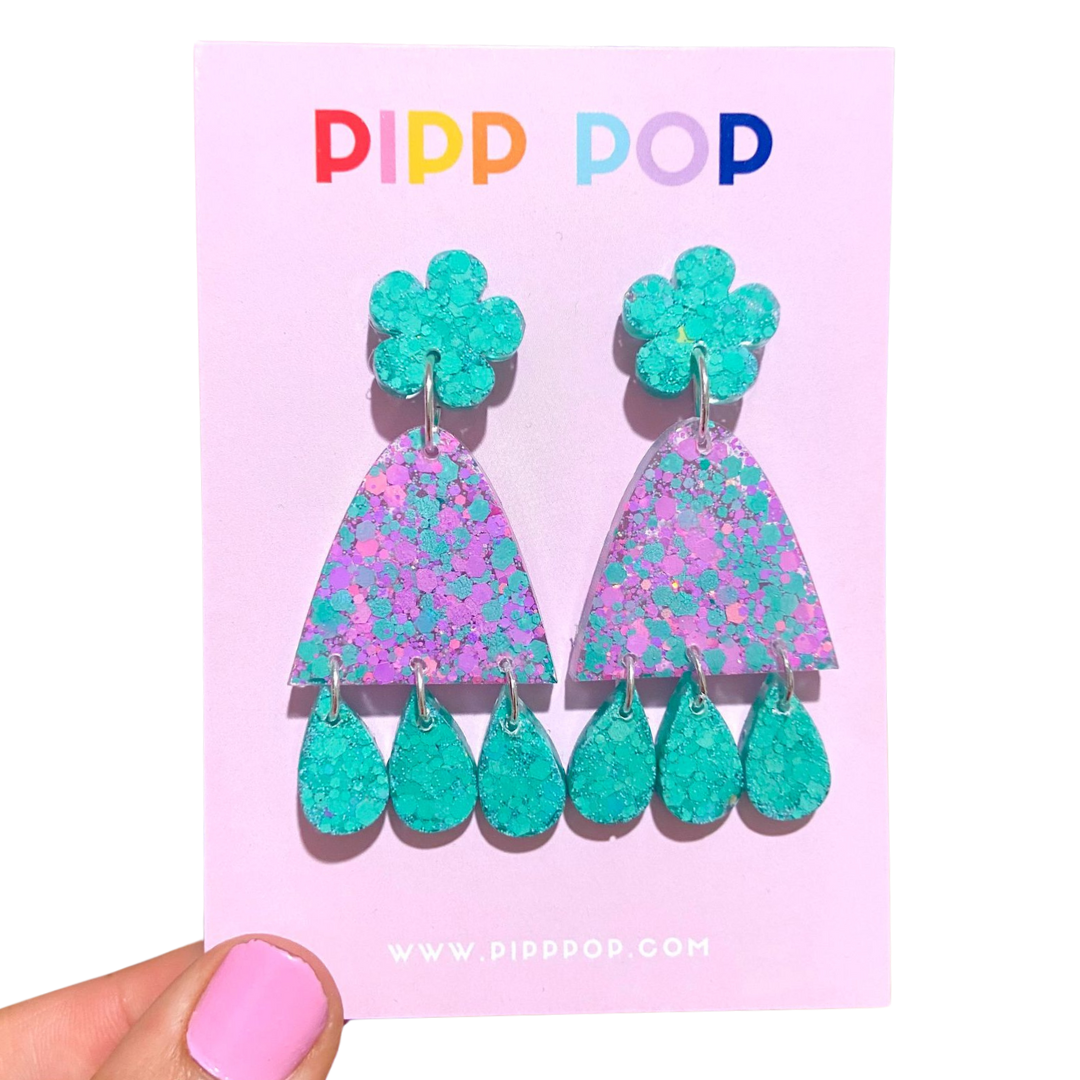 Suzie Glitter Dangle Earrings for Women - Mint Green Rhinestone Drop Earrings for Party, Wedding & Evening Outfits