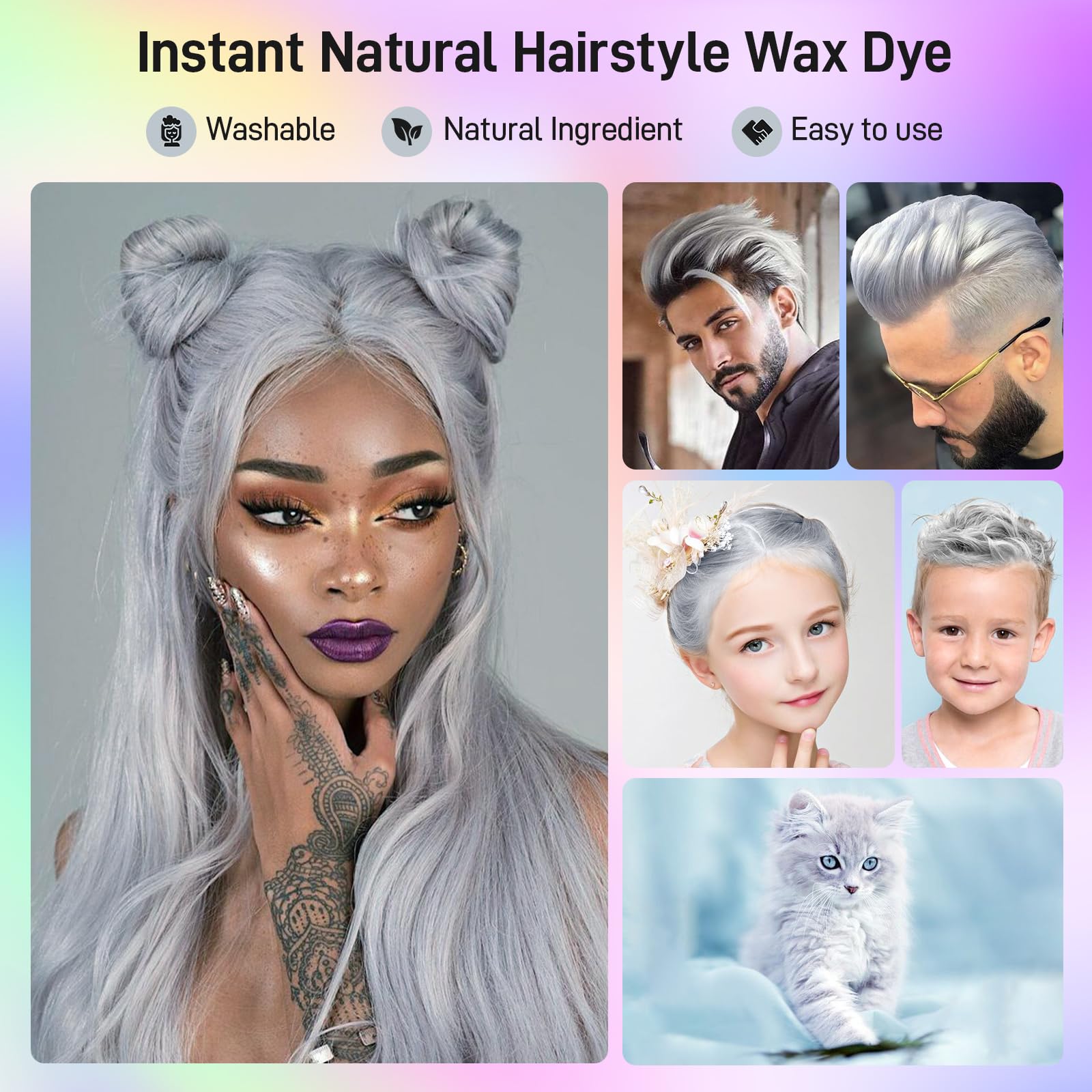 Silver Grey Temporary Hair Color Wax - Wash Out Hair Dye for Women, Men & Kids | Natural Looking Gray Hair Styling Wax for Costumes, Parties & Daily Use