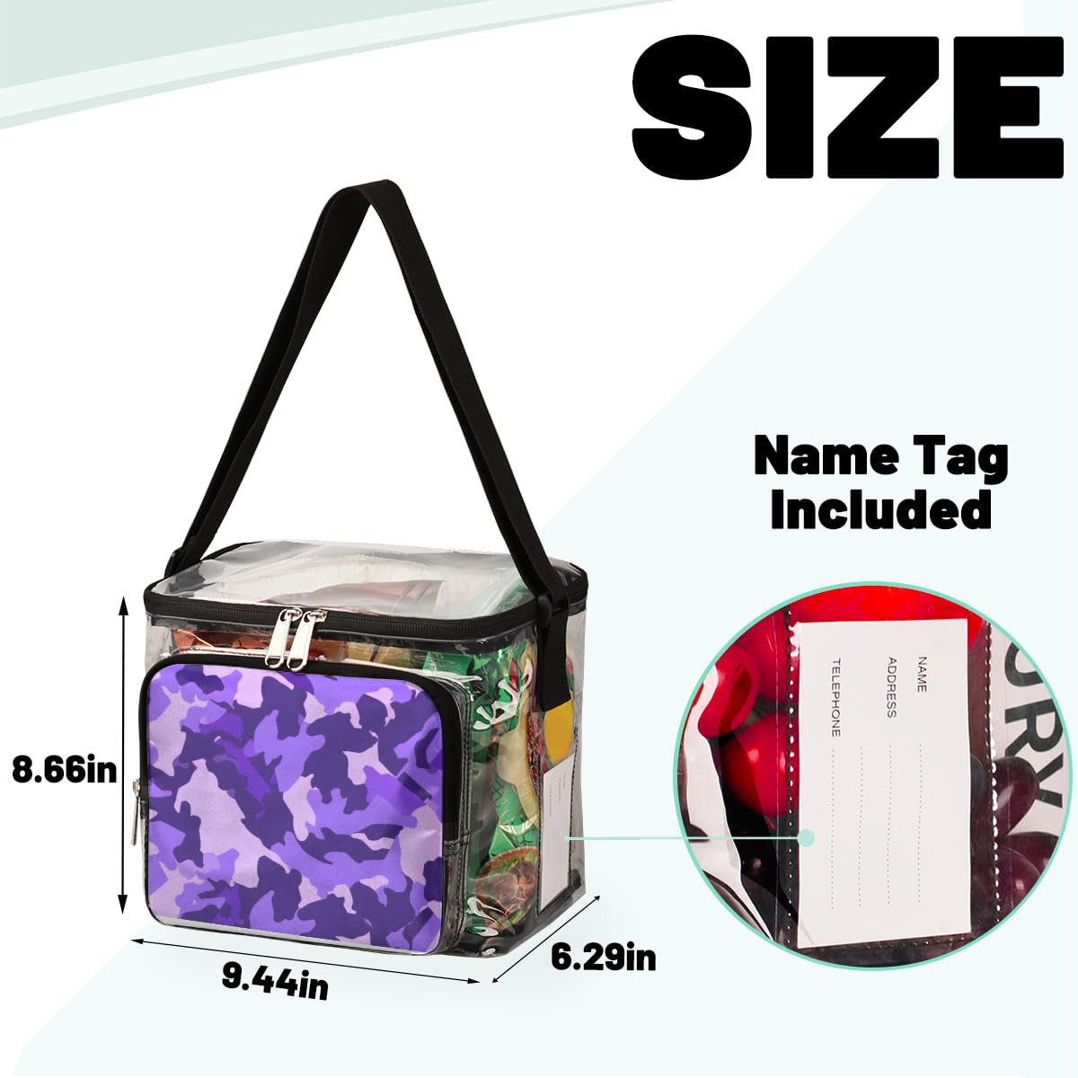 GzLeyigou Fashion Purple Camouflage Clear Tote Bag with Handles - Transparent Crossbody Shoulder Bag for Women - Perfect for Outdoor, Travel, Picnic, Concerts & Sports Events (Stadium Approved) - Great for Shopping, Beach & Music Festivals