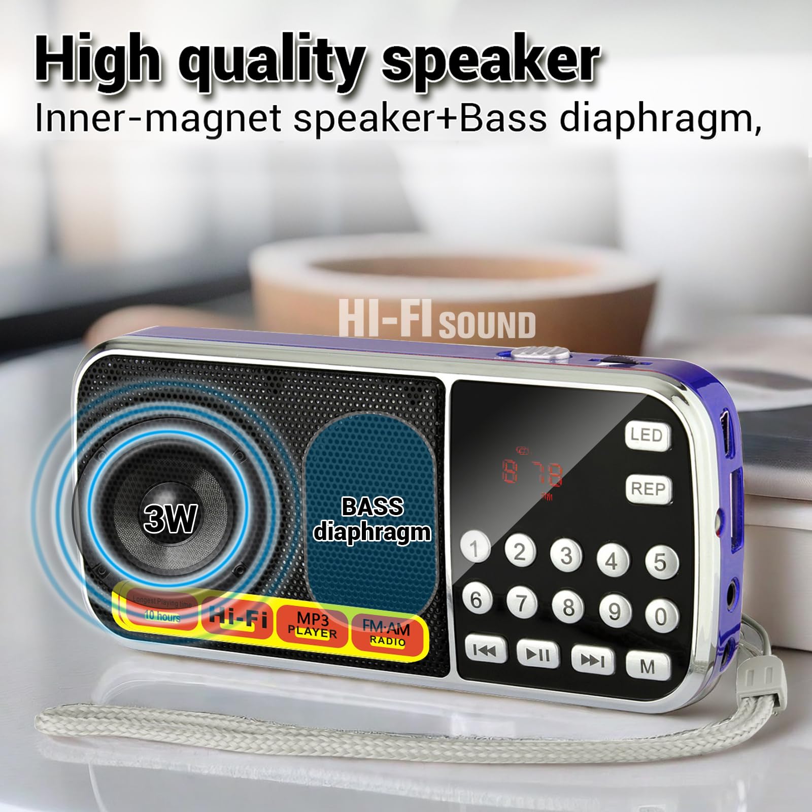 Portable AM FM Radio with USB/SD Card Playback - Digital Buttons, Bass Diaphragm, Excellent Reception & Sound Quality - Perfect for Camping, Travel, Emergency & Outdoor Activities