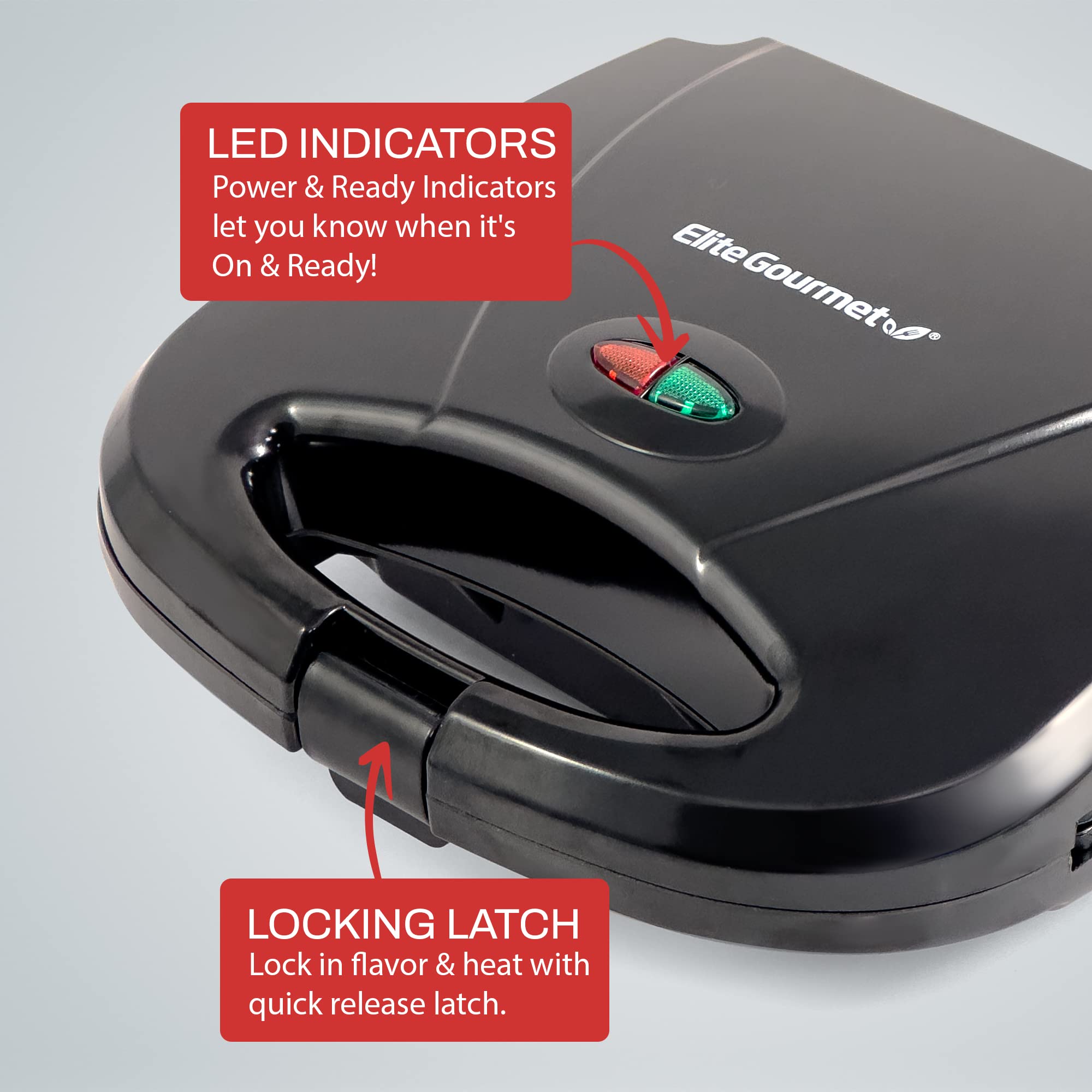 Elite Gourmet EWM-2207# 2-Slice Electric Belgian Waffle Maker with Non-Stick Coating - Perfect for Breakfast Waffles, Sandwiches, Snacks & Burgers - Ideal for Home, Office & Camping Use - Black