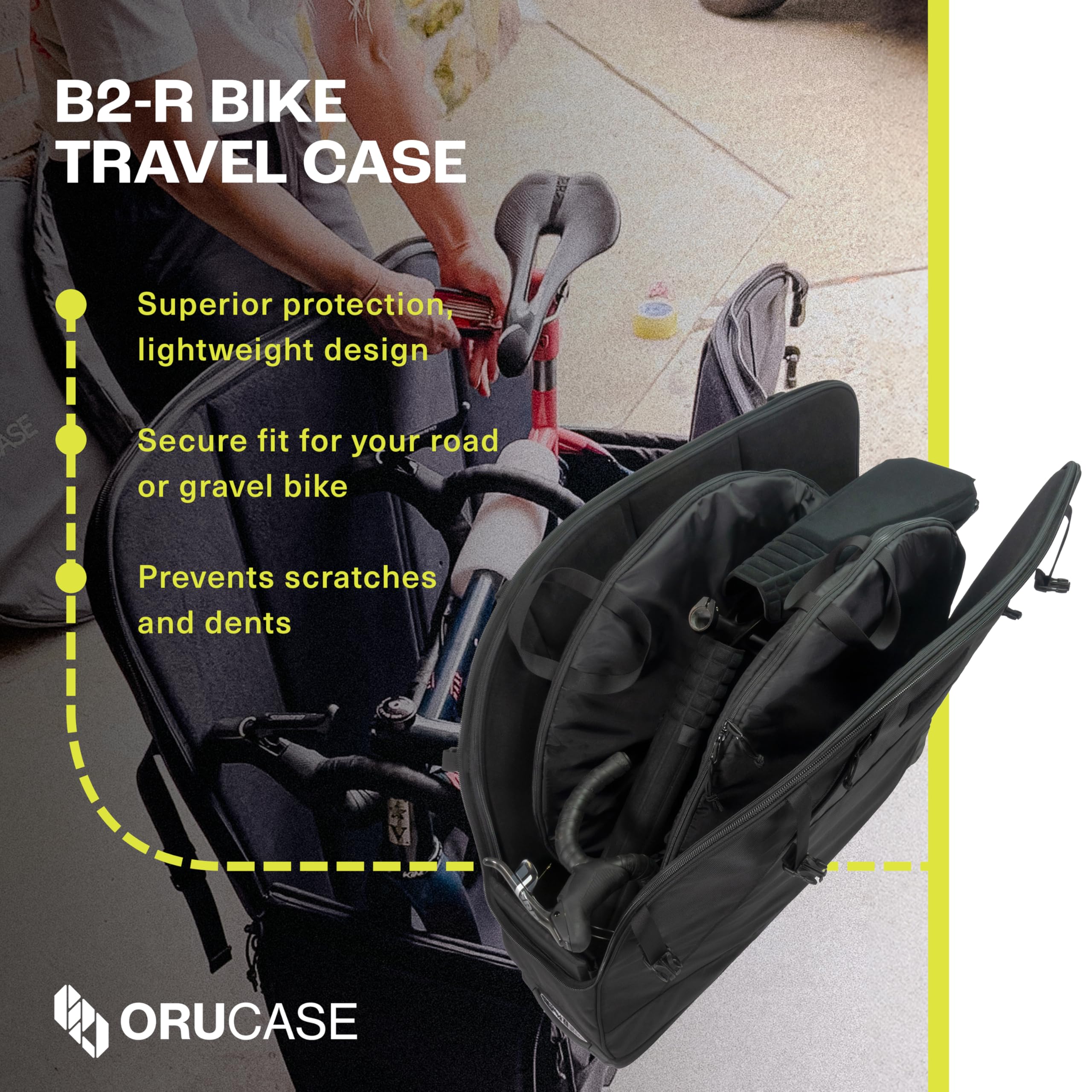 ORUCASE B2-R Collapsible Ultra Light Bike Travel Bag - Airplane Approved Road Bike Case for Air Travel - Durable & Compact Cycling Storage Solution - Perfect for International Trips & Cycling Competitions