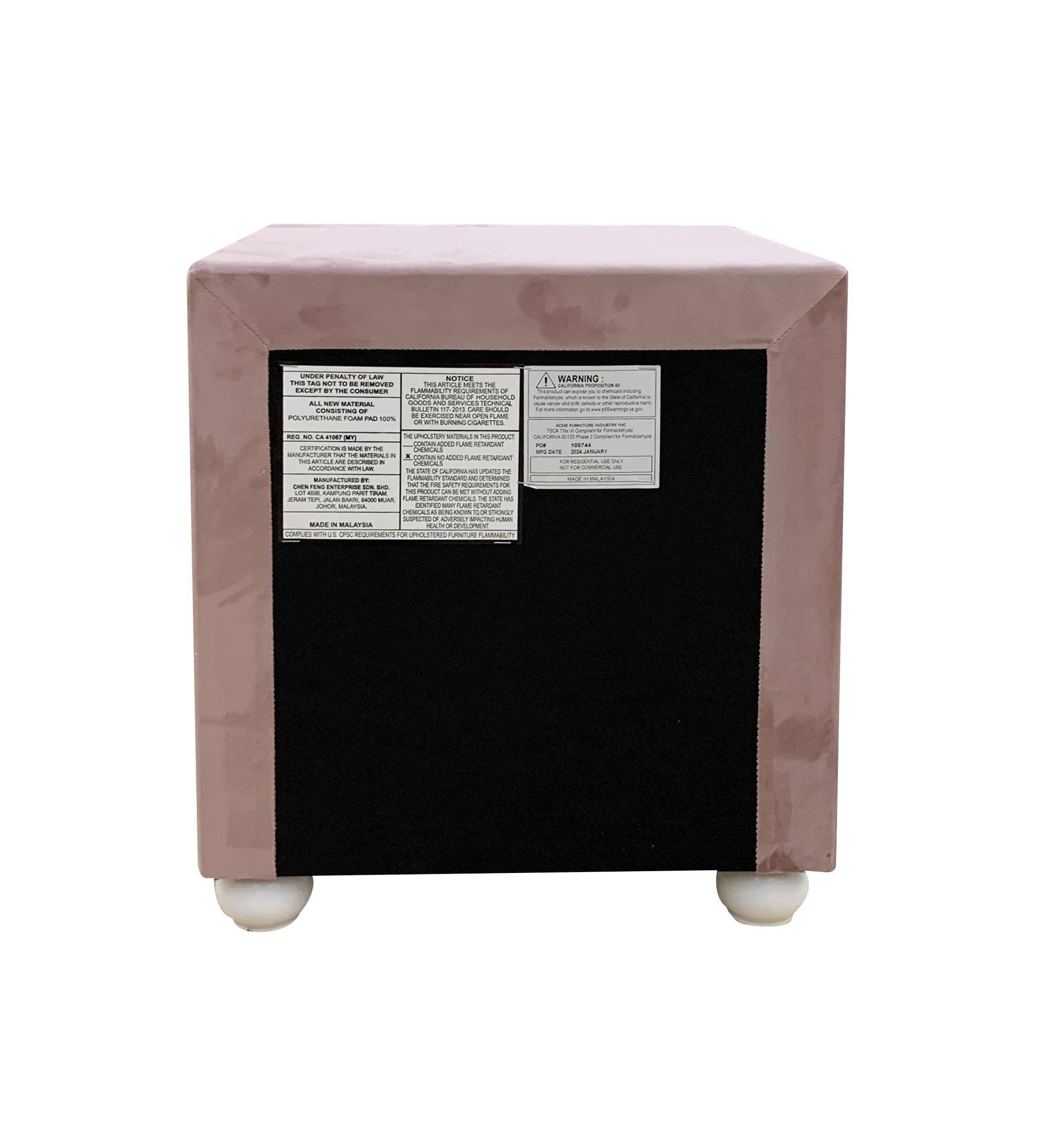 Acme Upholstered Nightstand - 17 Inch Wooden Side Table with 2 Drawers, No Assembly Required, Pink Fabric - Perfect for Bedroom, Living Room & Office Storage