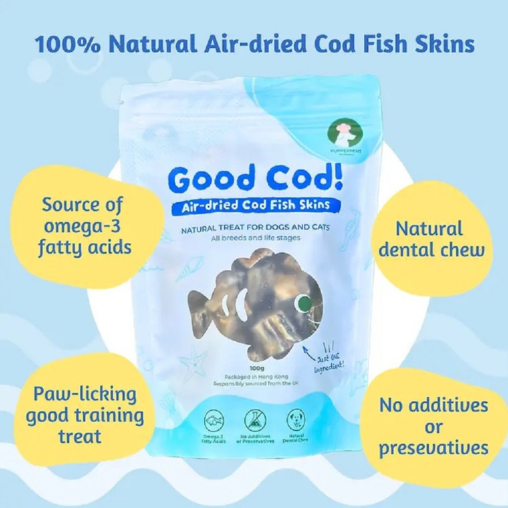 Premium Air-Dried Cod Fish Skins for Dogs & Cats - Natural Chew Treats for Dental Health & Training Rewards - Perfect for Puppies, Kittens & Adult Pets at Home or Travel