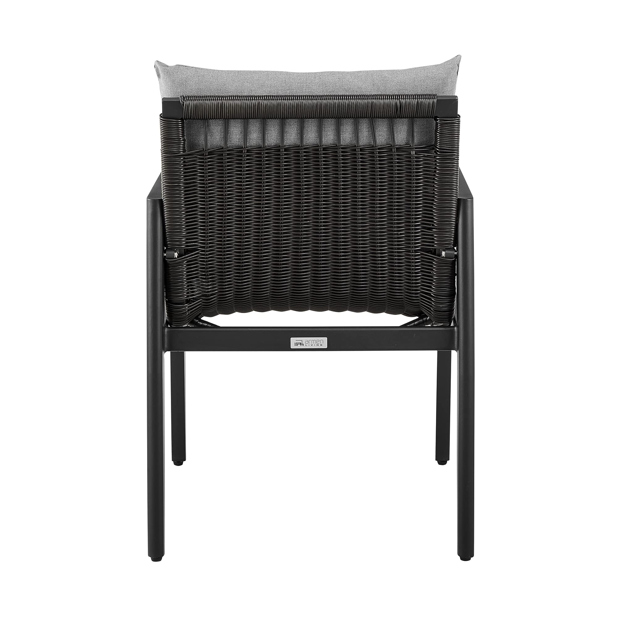 Armen Living Cayman Outdoor Patio Dining Chairs with Arms - Aluminum Frame & Cushions, Set of 2, Dark Grey - Perfect for Poolside, Garden, and Backyard Relaxation