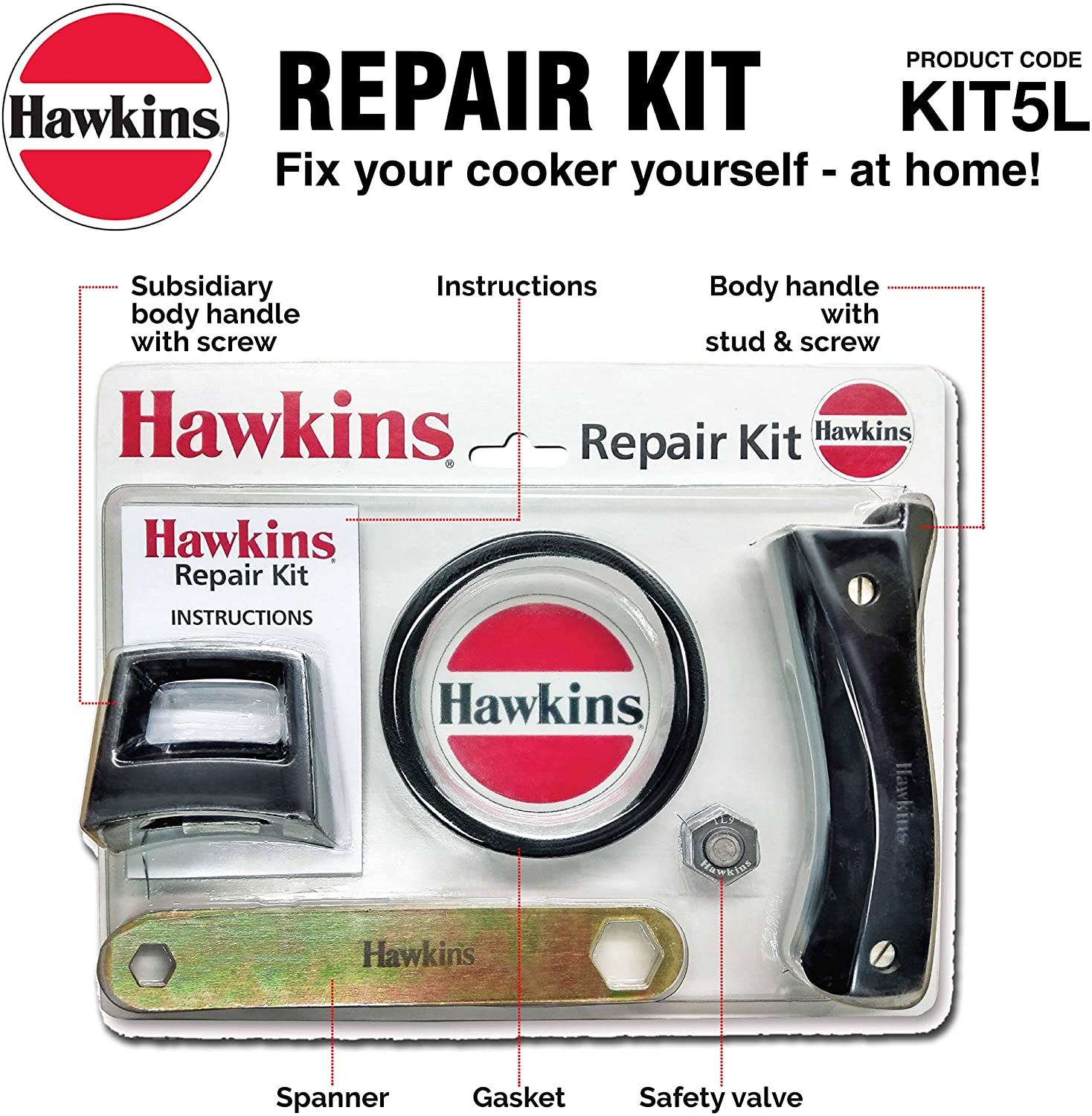Hawkins Pressure Cooker Repair Kit KIT5L - Replacement Parts for Hawkins Cookers - Fix Leaks & Seal Issues - Perfect for Home Kitchen & Outdoor Cooking