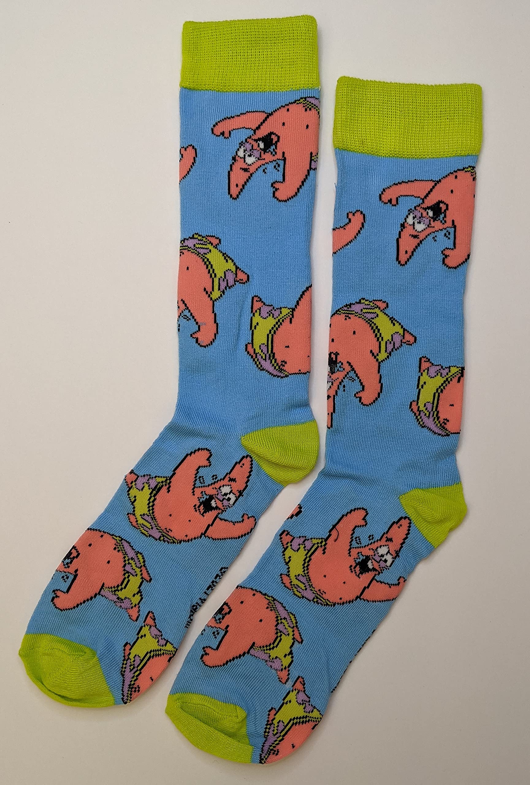 SpongeBob & Patrick Star Striped Men's Crew Socks - 2 Pairs Pack | Nickelodeon Cartoon Character Socks for Fans, Gift, Cosplay & Casual Wear