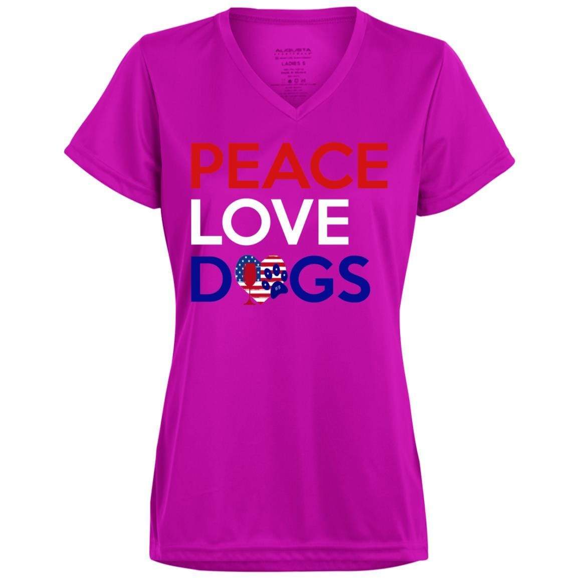 WineyBitches.Co Peace Love Dogs Moisture-Wicking Ladies T-Shirt - Perfect for Dog Lovers, Outdoor Activities & Casual Wear