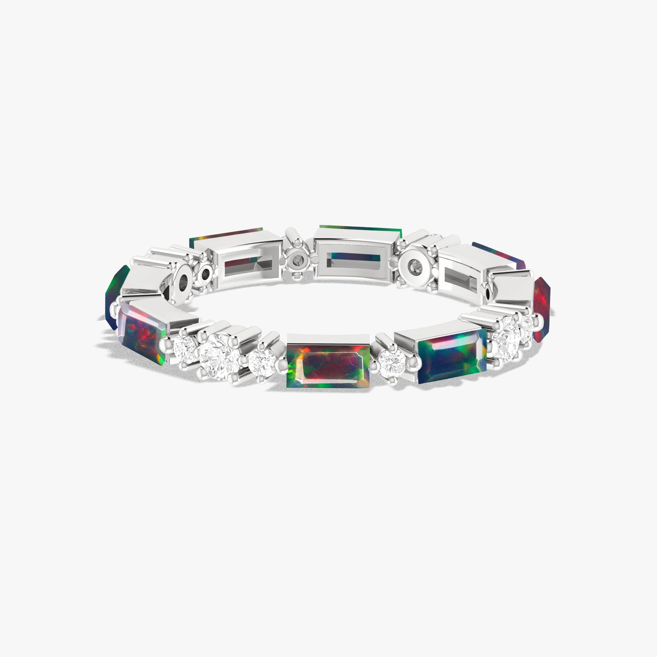 Black Opal Baguette Cut Eternity Band Ring - 14K Gold Wedding Ring for Women, Stackable Promise Ring for Anniversary & Engagement - Perfect for Bridal Jewelry & Special Occasions