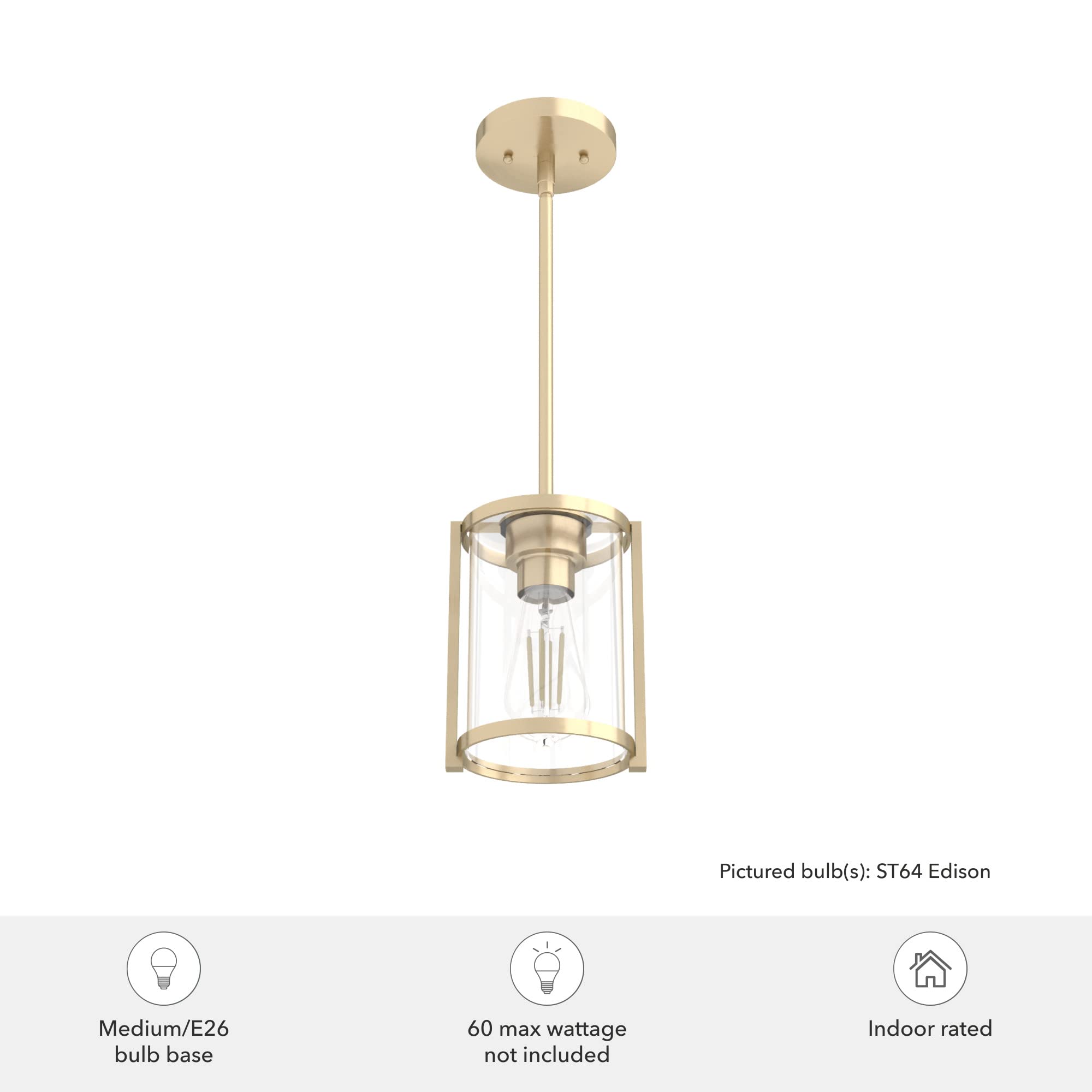 Hunter Fan Company 19952 Astwood 12-Inch Gold Pendant Light - Modern Ceiling Lighting Fixture for Dining Room, Kitchen Island & Bedroom Decor