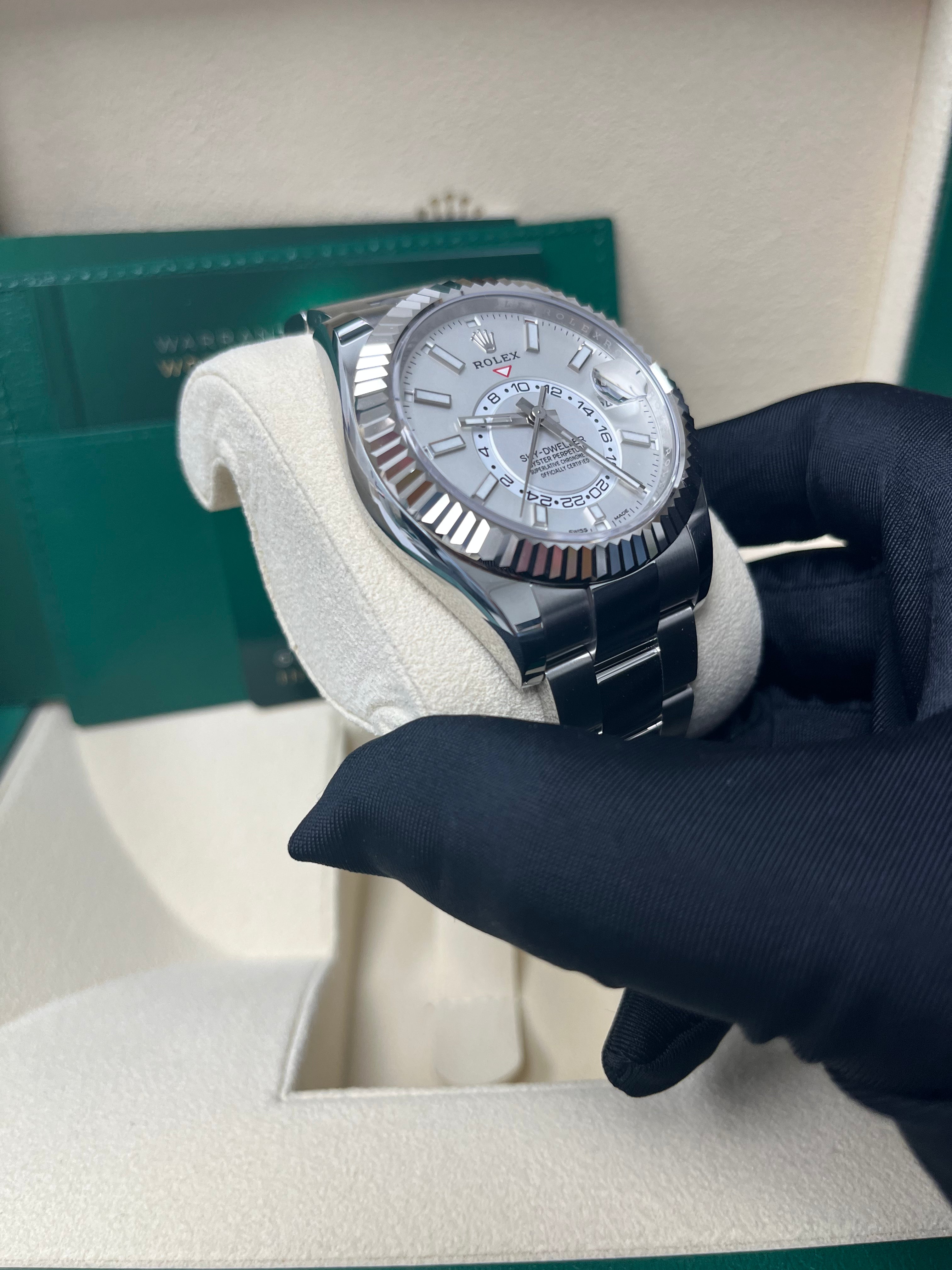 Rolex Sky Dweller 42mm White Gold & Steel Watch with White Index Dial & Oyster Bracelet (Ref# 326934) - Luxury Dress Watch for Business & Formal Occasions