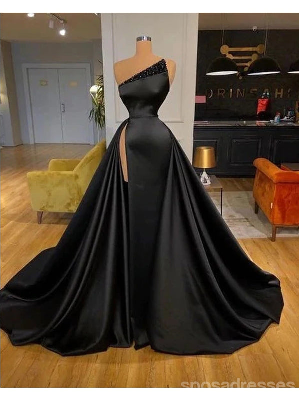 Elegant Black Mermaid One Shoulder High Slit Long Prom Dress for Women - Perfect for Evening Gala, Homecoming, and Formal Events