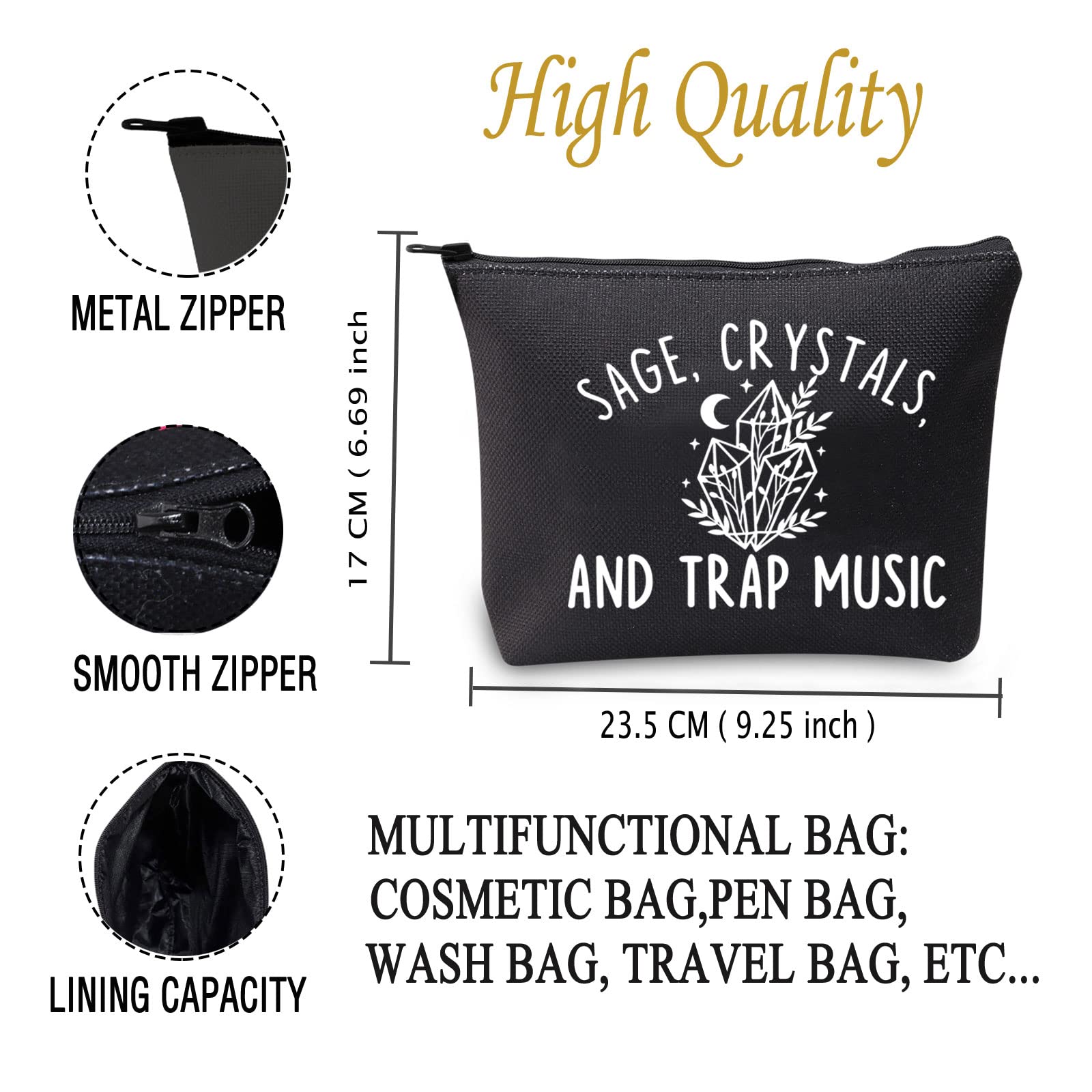 Funny Sage Bag with Crystals - Witchy Gift for Sage Lovers | Music & Makeup Pouch