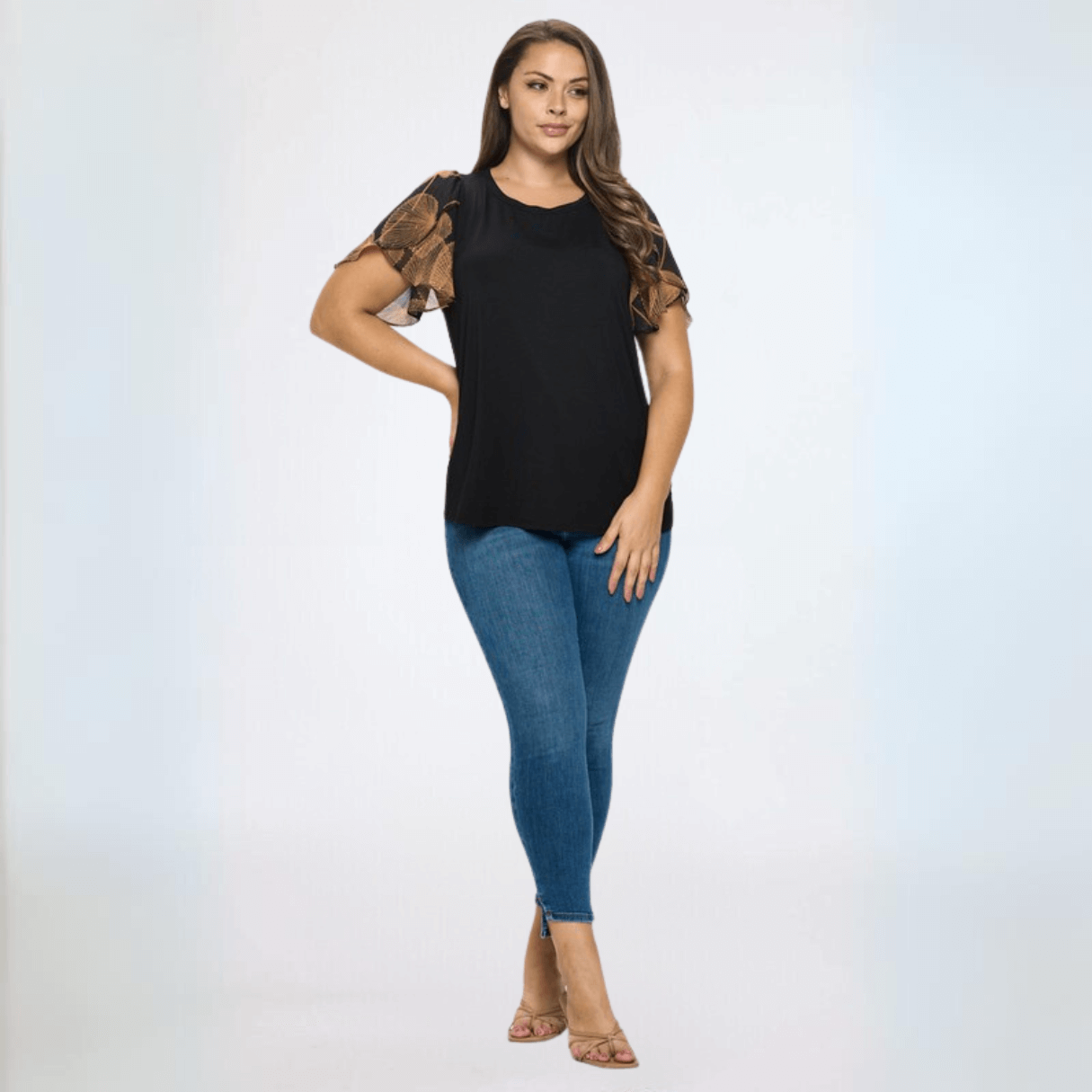 Plus Size Chiffon Tulip Sleeve Blouse - Flowy Women's Tops for Casual Wear & Special Occasions | Final Sale Clearance