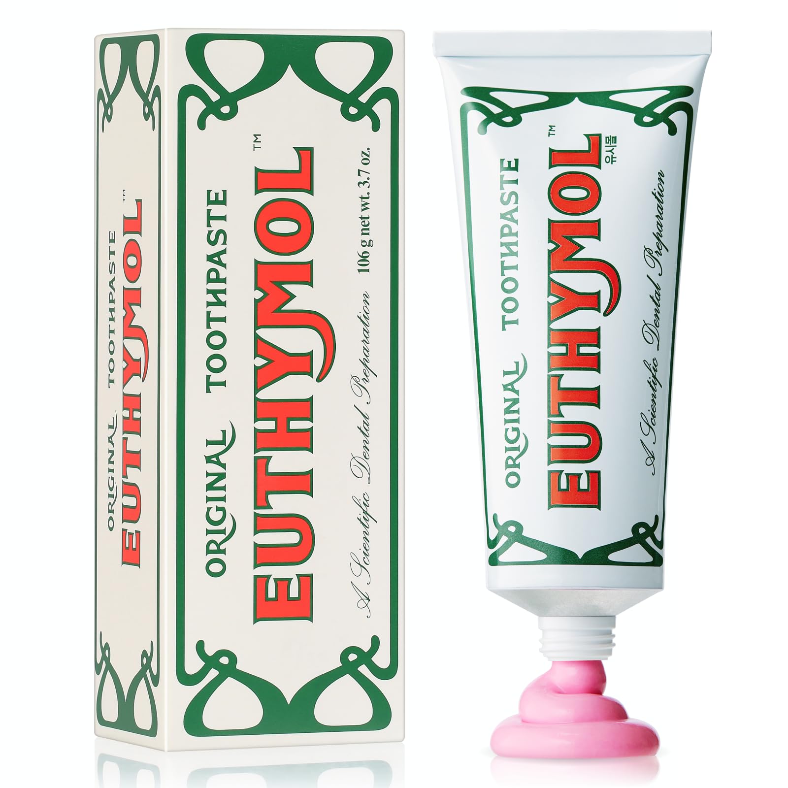 Euthymol Natural Fluoride-Free Toothpaste - Strong Mint Flavor for Fresh Breath, Plaque & Tartar Control - 3.7oz Travel Size in Recyclable Aluminum Tube | Classic Pink Formula for Daily Oral Care at Home & Travel