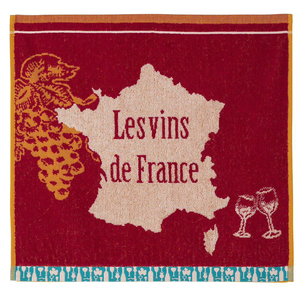 Premium French Wines Collection - Authentic Vins de France | Luxury Terry Square Towel by Coucke | Perfect for Wine Tasting & Gourmet Dining Experiences