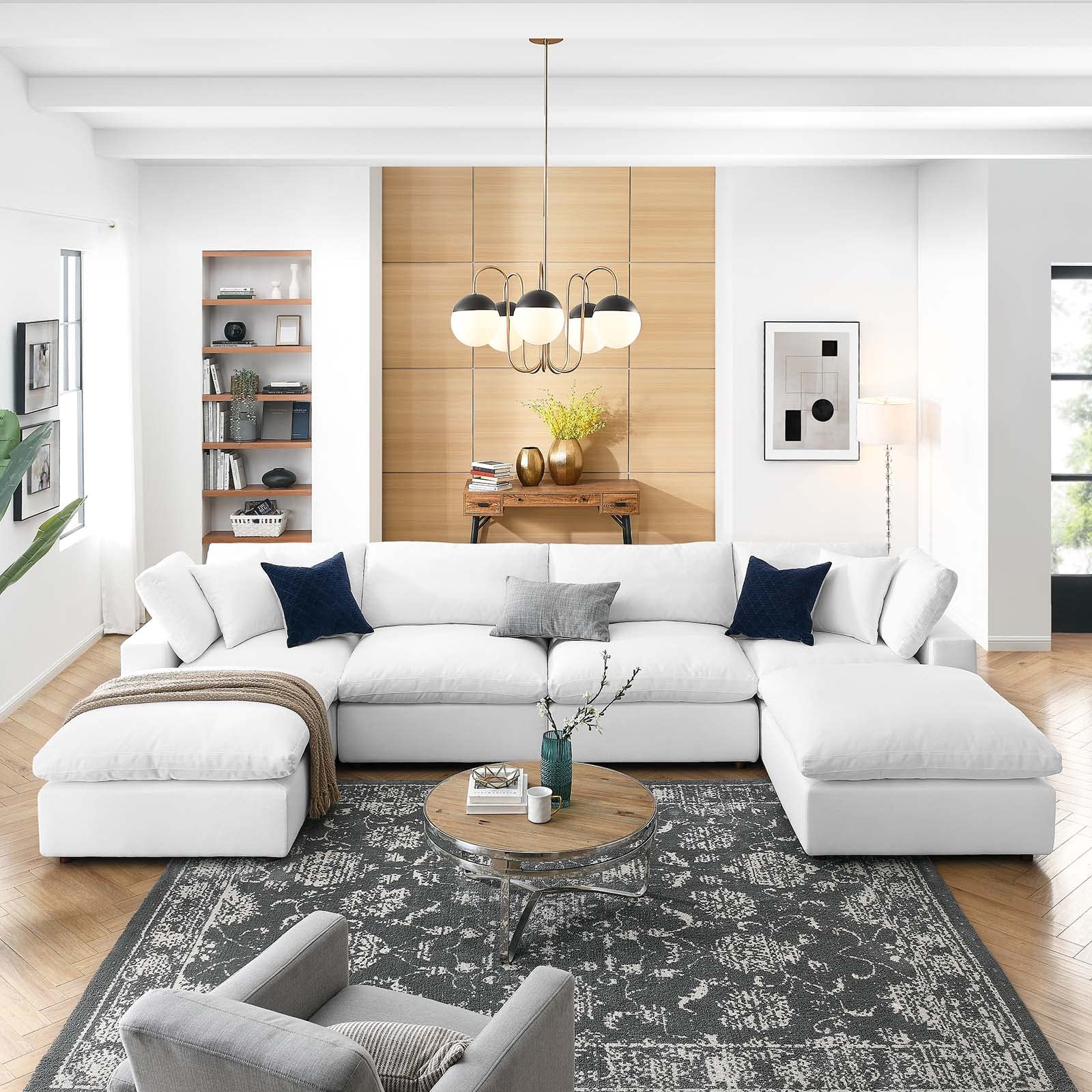 Modway Commix Down-Filled Overstuffed Upholstered 6-Piece Sectional Sofa Set - Luxurious Comfort for Living Room, Family Room & Home Theater - Perfect for Entertaining & Relaxation