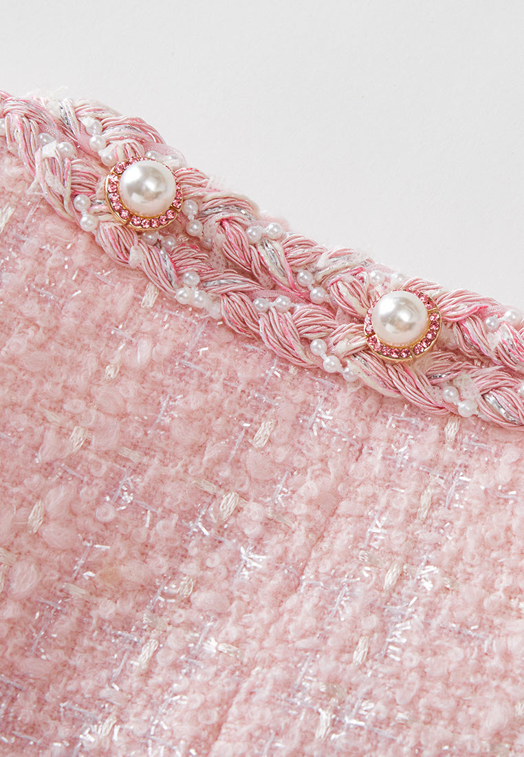 Braided Pearl Embellished Cropped Jacket for Women - Elegant Fashion Outerwear for Parties, Weddings & Special Occasions