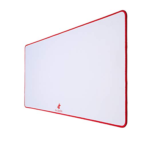 ANUBISGX 36x18 Inch Large Gaming Mouse Pad - 68 Color/Size Options, Waterproof Non-Slip Desk Mat with Red Stitching (White) - Premium XL Mousepad for PC, Computer, Office & Esports Gaming Setup