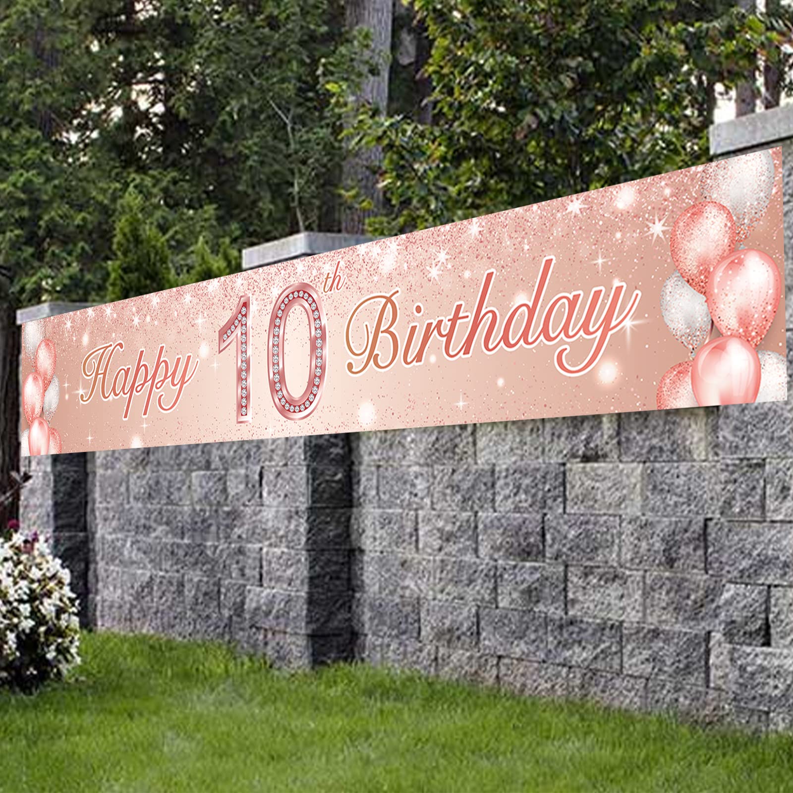 10th Birthday Party Decorations - Rose Gold Banner, Backdrop, Balloons & Confetti Set for Girls | Pink Glitter Theme Decor, Cheers to 10 Years Party Supplies | Perfect for Birthday Celebrations, Photo Backdrops & Bday Favors