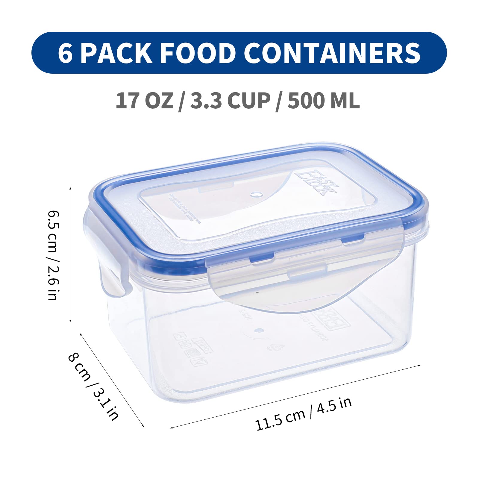 **EASYLOCK 6-Pack 500ML Airtight Food Storage Containers with Lids – Reusable Meal Prep Containers, Freezer-Safe Plastic Food Boxes for Snacks, Leftovers & Kitchen Organization – Perfect for Meal Prep, Office Lunch & Food Storage**