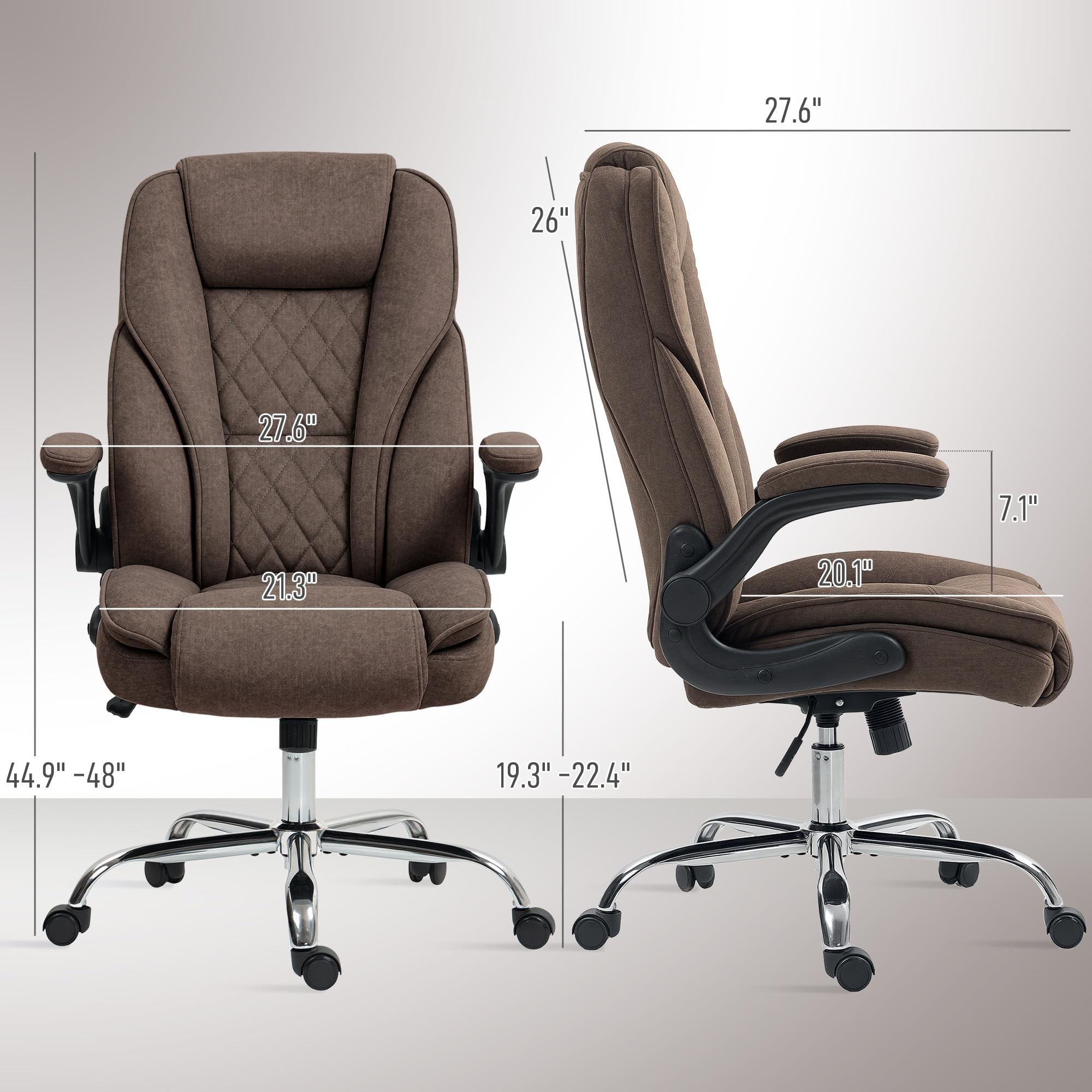 HOMCOM High Back Executive Office Chair with Swivel Wheels & Flip-Up Armrests - Adjustable Height Ergonomic Desk Chair - Modern Diamond Fabric Computer Chair for Home Office (Dark Brown) - Perfect for Long Work Hours & Video Conferencing