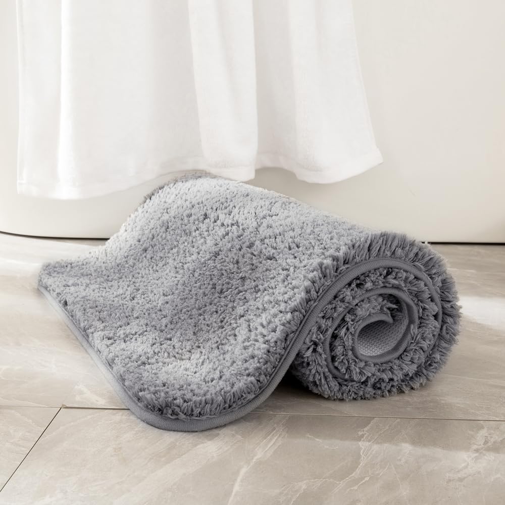 MIULEE Soft Plush Gray Small Bathroom Rugs - Non-Slip Absorbent Shaggy Bath Mat for Bathroom, Living Room & Bedroom - Washable Thick Carpet Floor Mat (16x24 inches) - Perfect for Cozy Home Decor & Bathroom Safety