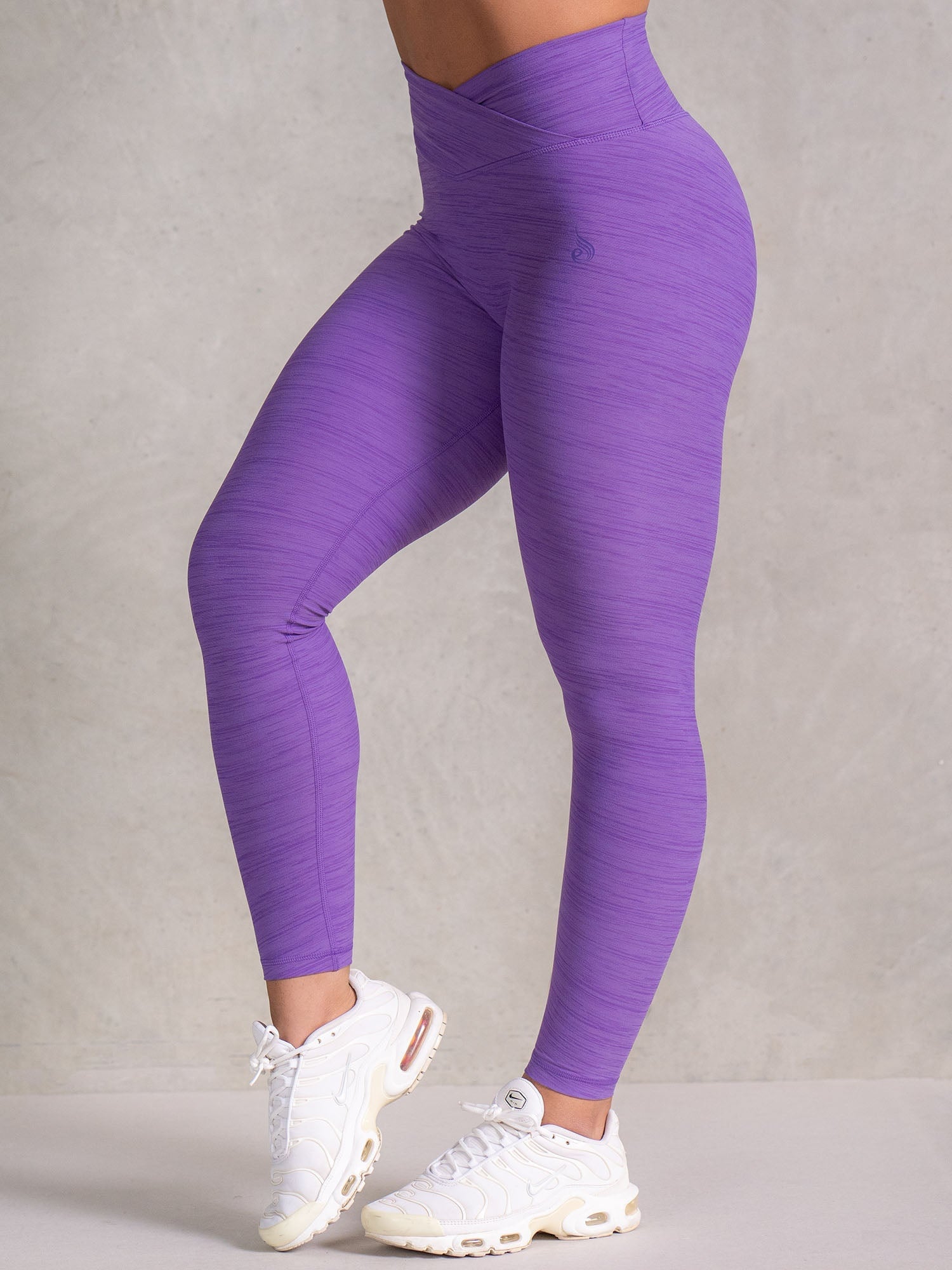 Icon Cross Over Scrunch Leggings for Women - High Waisted Yoga Pants with Tummy Control - Violet Marl Color - Perfect for Workouts, Yoga & Lounge Wear