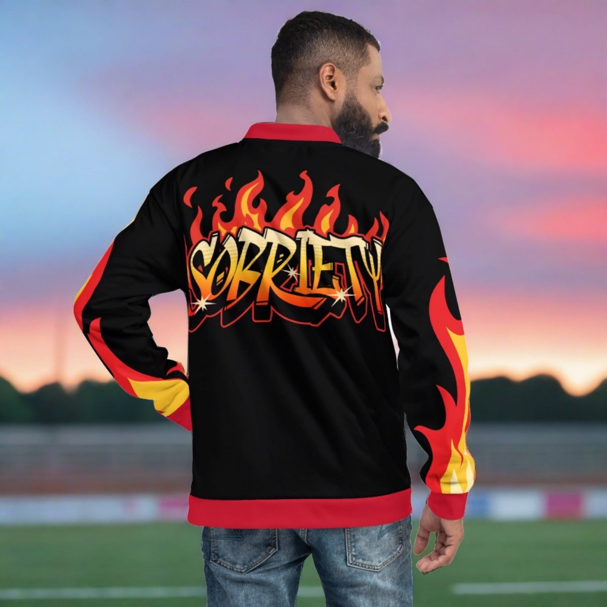 Flame of Sobriety Varsity Bomber Jacket - Stylish Letterman Jacket for Men & Women - Perfect for Casual Wear, Street Fashion & College Events