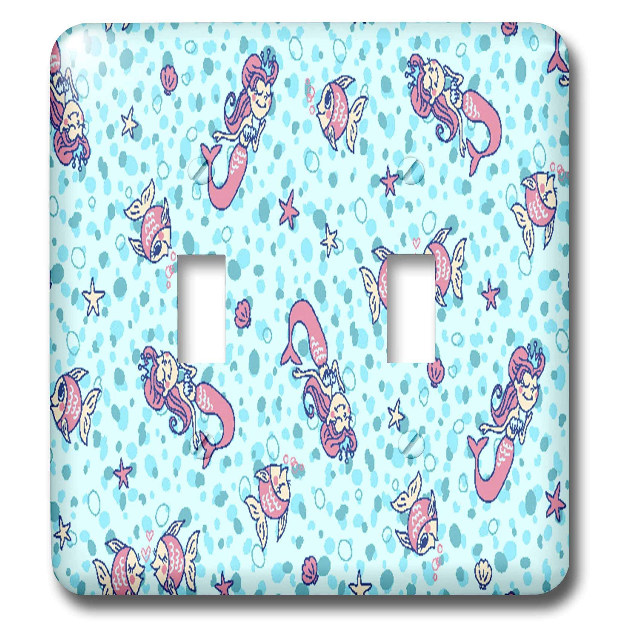 3D Rose Aqua and Pink Mermaids and Fish Double Toggle Switch - Stylish Decorative Light Switch Cover for Bedroom, Bathroom, Kids Room and Home Decor
