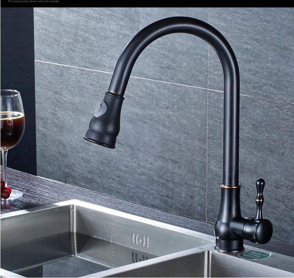 360° Swivel Kitchen Faucet with Pull-Down Sprayer - 2-Function Black Oil Rubbed Bronze Water Outlet Mixer Tap for Modern Sink (Ideal for Washing Dishes, Filling Pots & Cleaning Countertops)